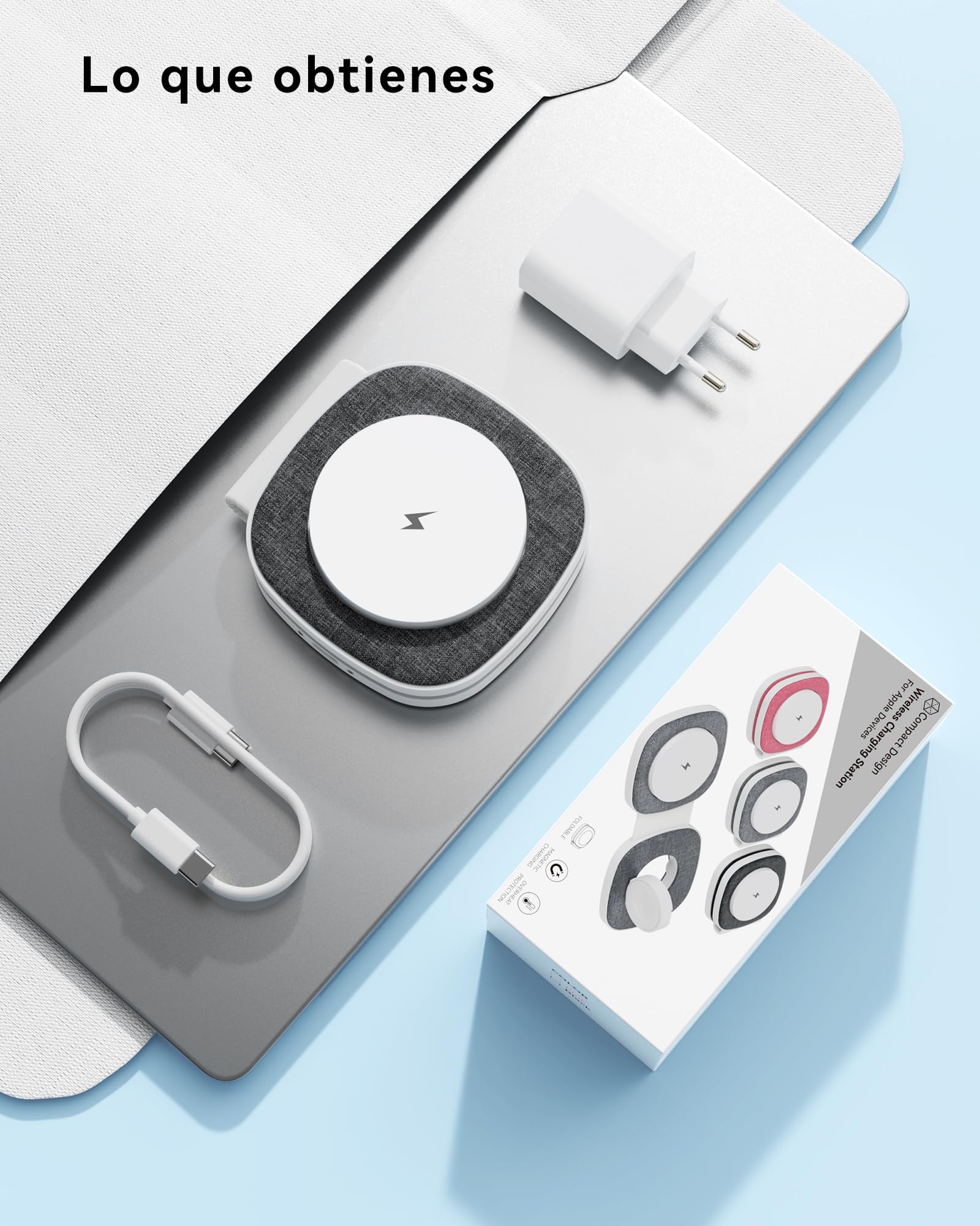 2 en 1 Cargador Inalambrico para MagSafe Plegable para iPhone 17, Air, 16, 15, 14, 13, 12 Series, para Apple Watch Series 11 10 9 8 7 6 5 4 3 2 1 SE/Ultra, para AirPods Estacion de Carga
