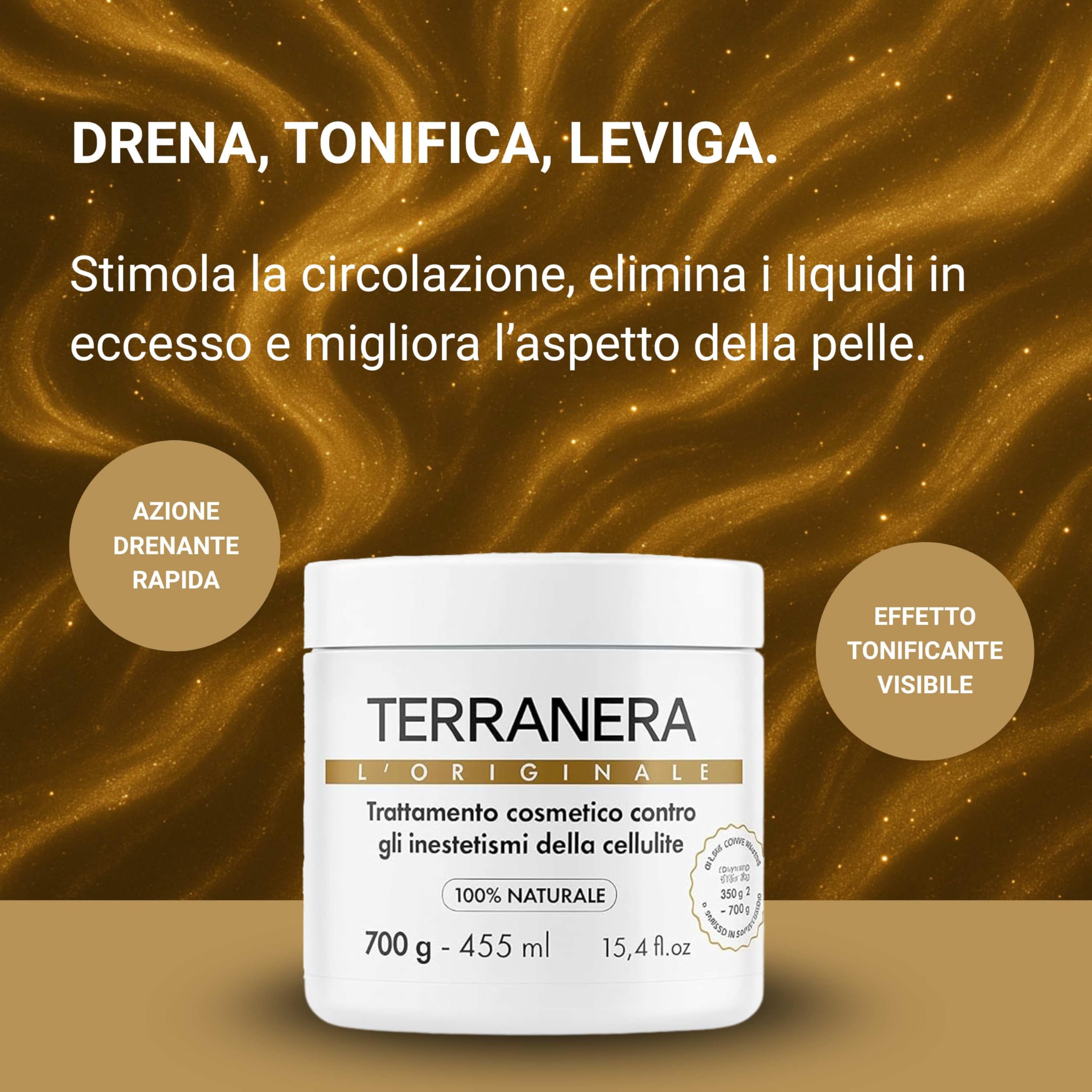 Fango Anticellulite Drenante ad Effetto Rapido – Tonifica e Leviga la Pelle – Combatte gli Inestetismi della Cellulite – 700gr Terranera