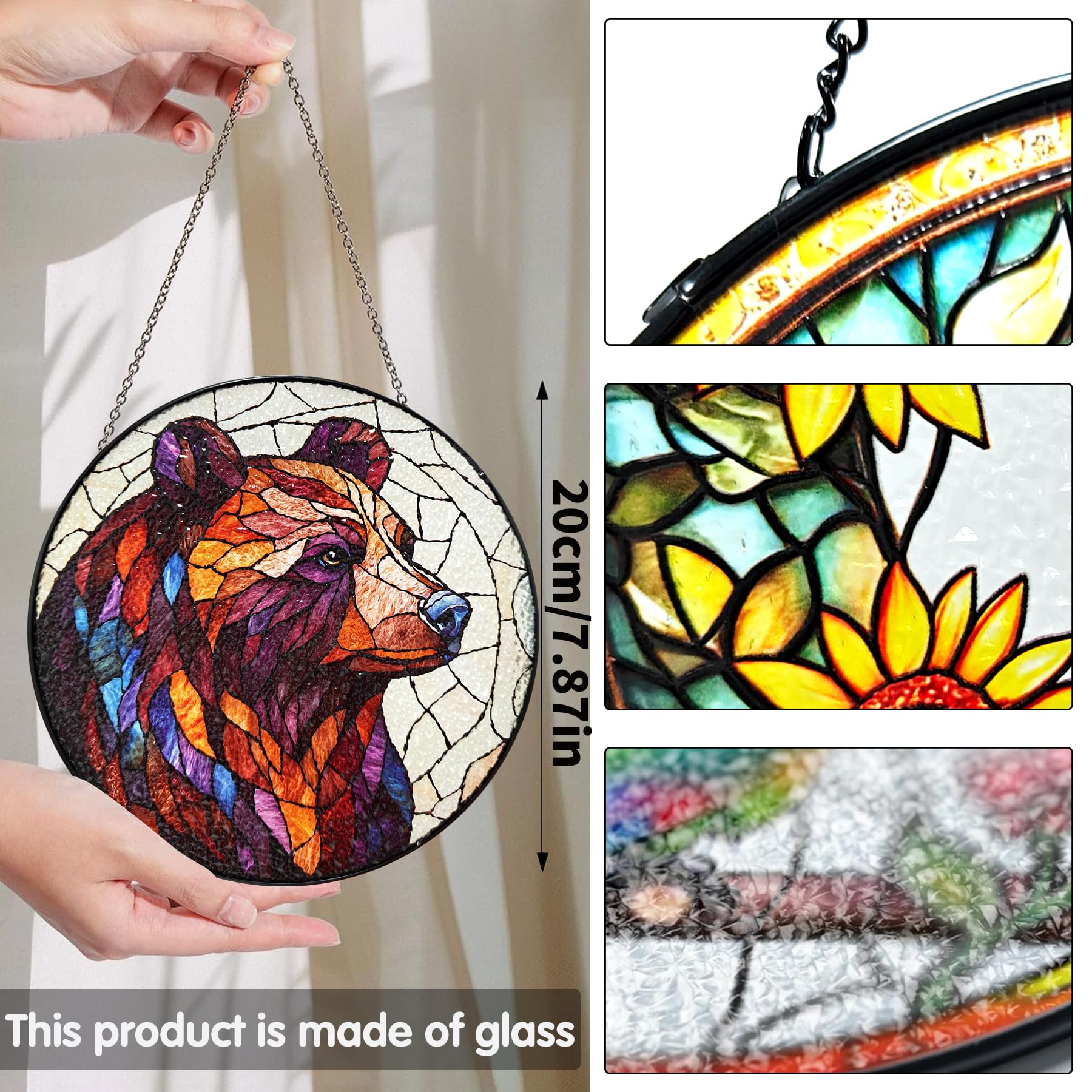Bimkole Bear Stained Glass Suncatcher Window Hanging, Animals Design for Indoor Window or Doorway Decoration - Image 2