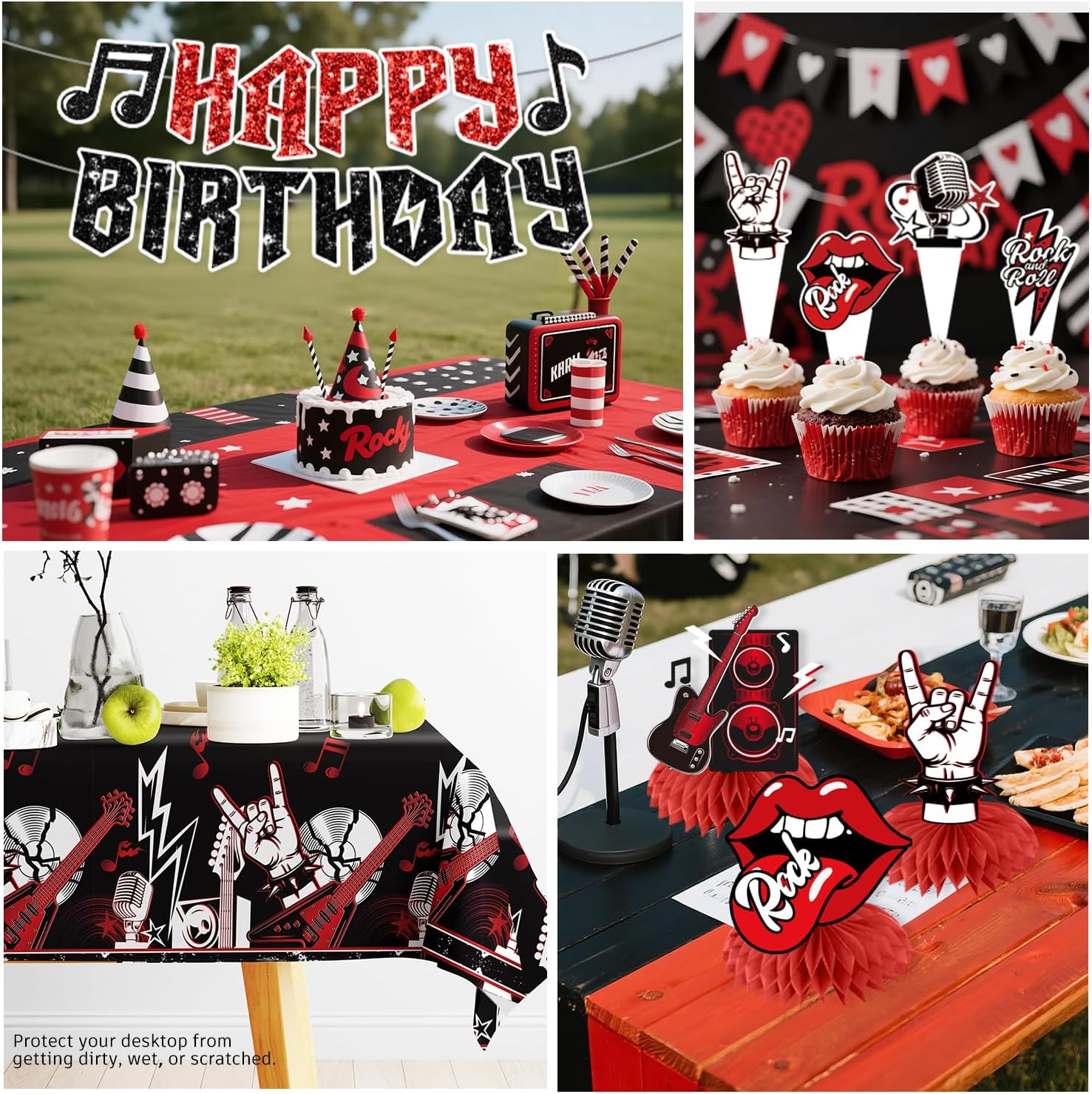 Xynic Rock and Roll Party Decorations, 207 PCS Rock n Roll Party Decorations Set with Plates, Cups, Napkins, Banner, 2 Tablecloths, Balloons, Music Birthday Decorations for Boys & Girls, Serves 25