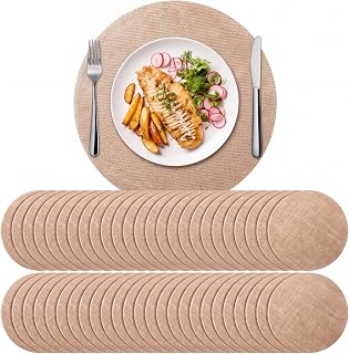 Yunlly Set of 48 Burlap Placemats Bulk 15 in Round Woven Placemat, Brown