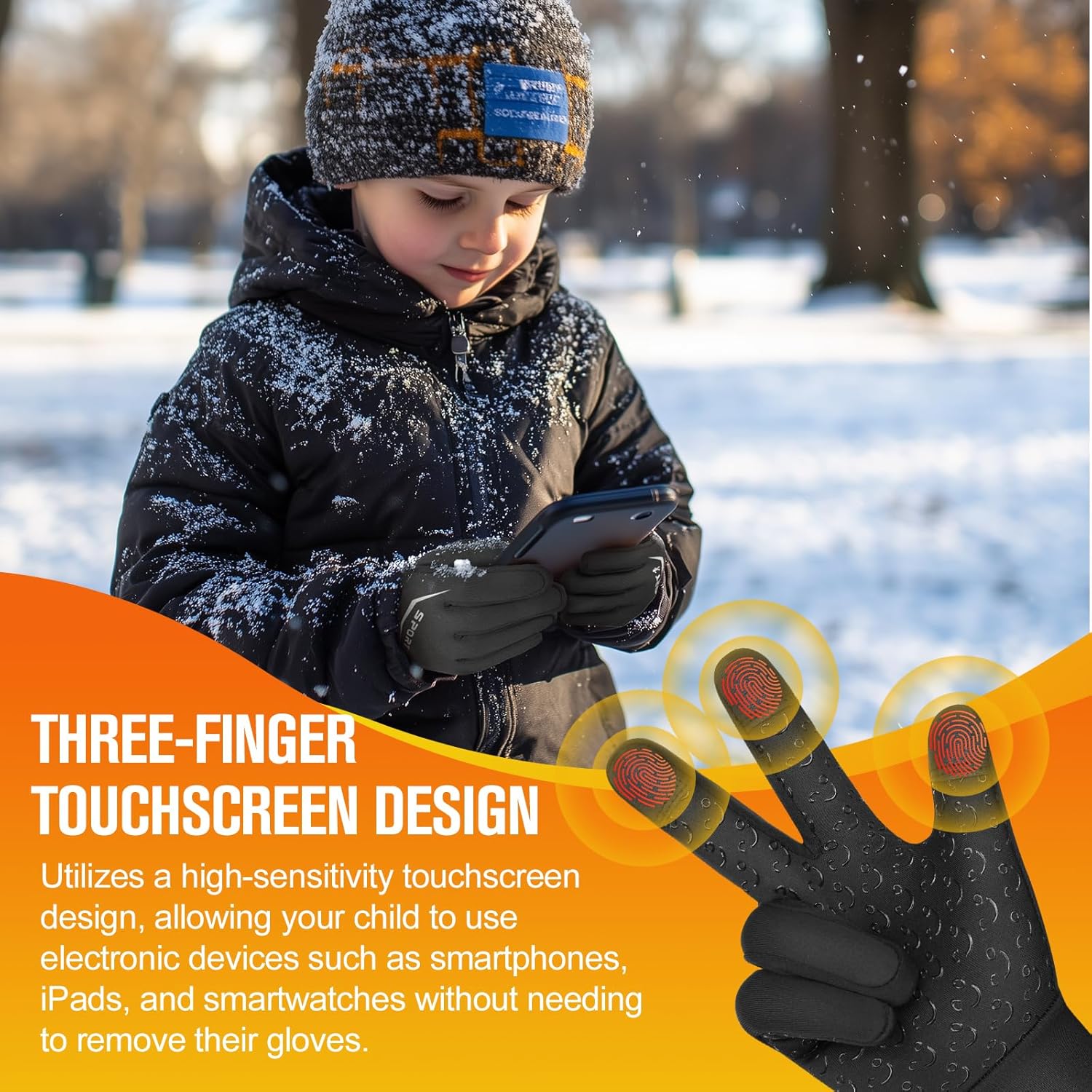 Winter Warm Kids Cycling Gloves - Cold Weather Touchscreen Glove for Childrens Riding Bike and Football Grip Anti-Slip Outdoor Ski Sports Gloves for Boys Girls 4-12 Year Old - Image 3