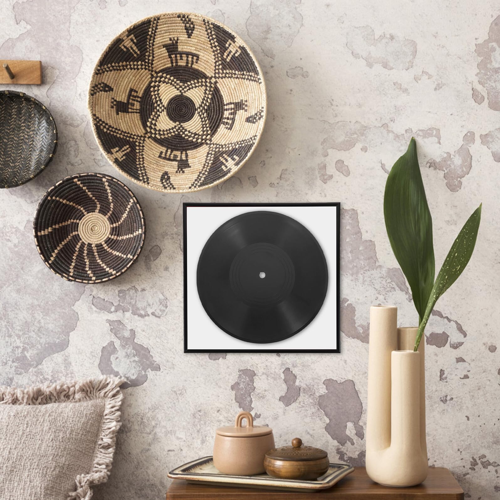 POPETPOP 2 Marcos Decorativos de Exhibición de Discos de Vinilo Negro de 12 Pulgadas para Pared, Soporte Artístico de Pvc y Madera, Adecuado para Estudio y Hogar