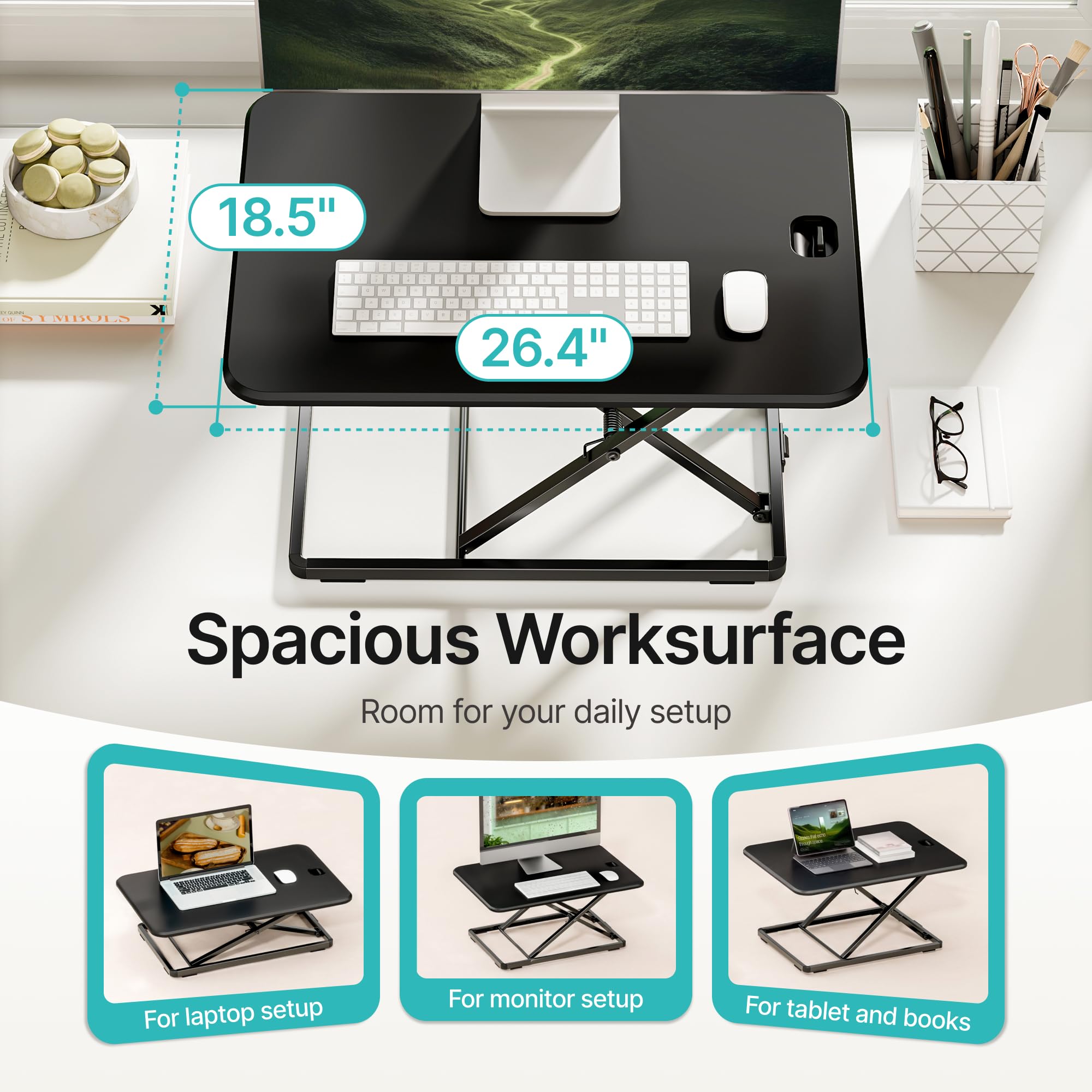 PEGZONE Bureau Assis Debout Ergonomique 67x47cm 6 Niveaux réglable Noir