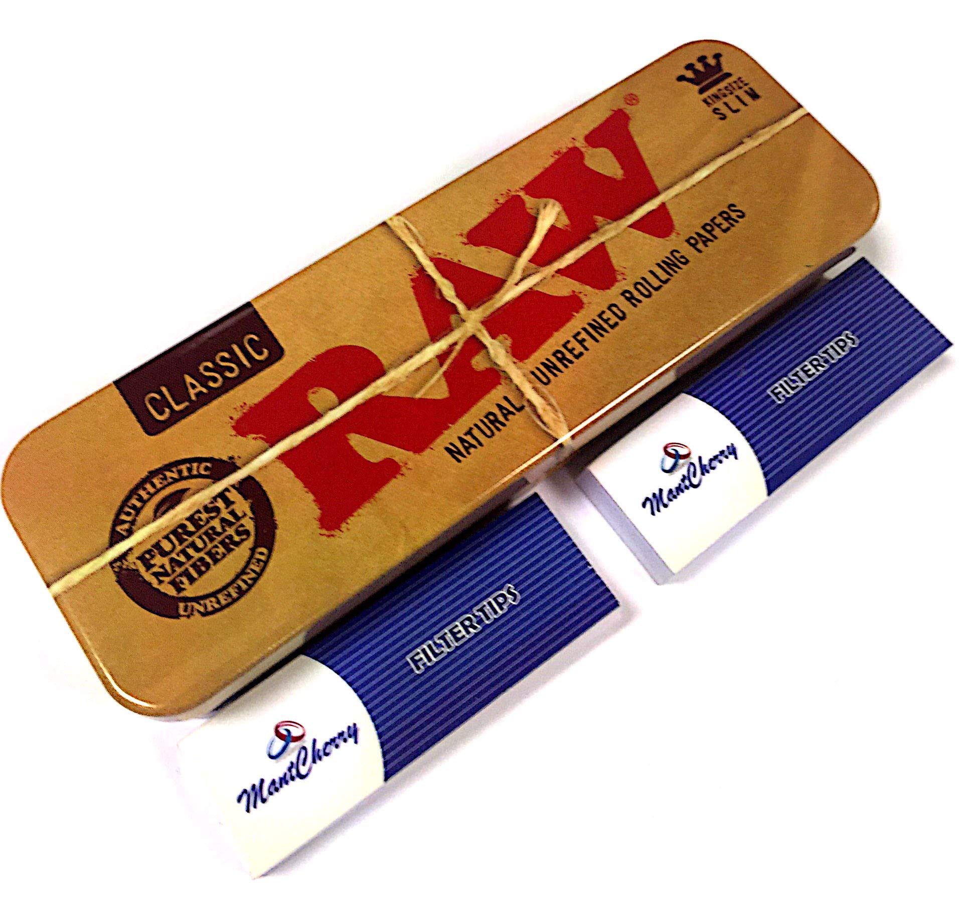 MontCherry brand exclusive 2 tips and Raw Brand Classic Roll Caddy King Size Metal Storage Tin Combo sold by Trendz