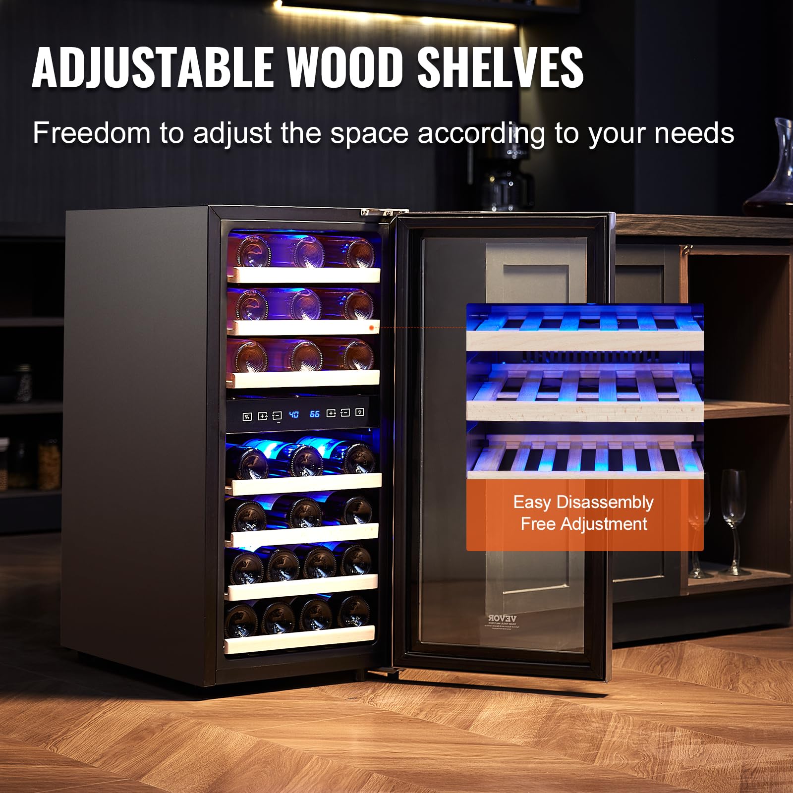 VEVOR 33-Bottle Wine Cooler, Dual Zone & Dual Temperature Wine Fridge, Freestanding Refrigerator With Circulating Air-Cooling And Digital Control, Tempered Glass Door With Uv Protection, For Home Bar on Fridge.com - View 6