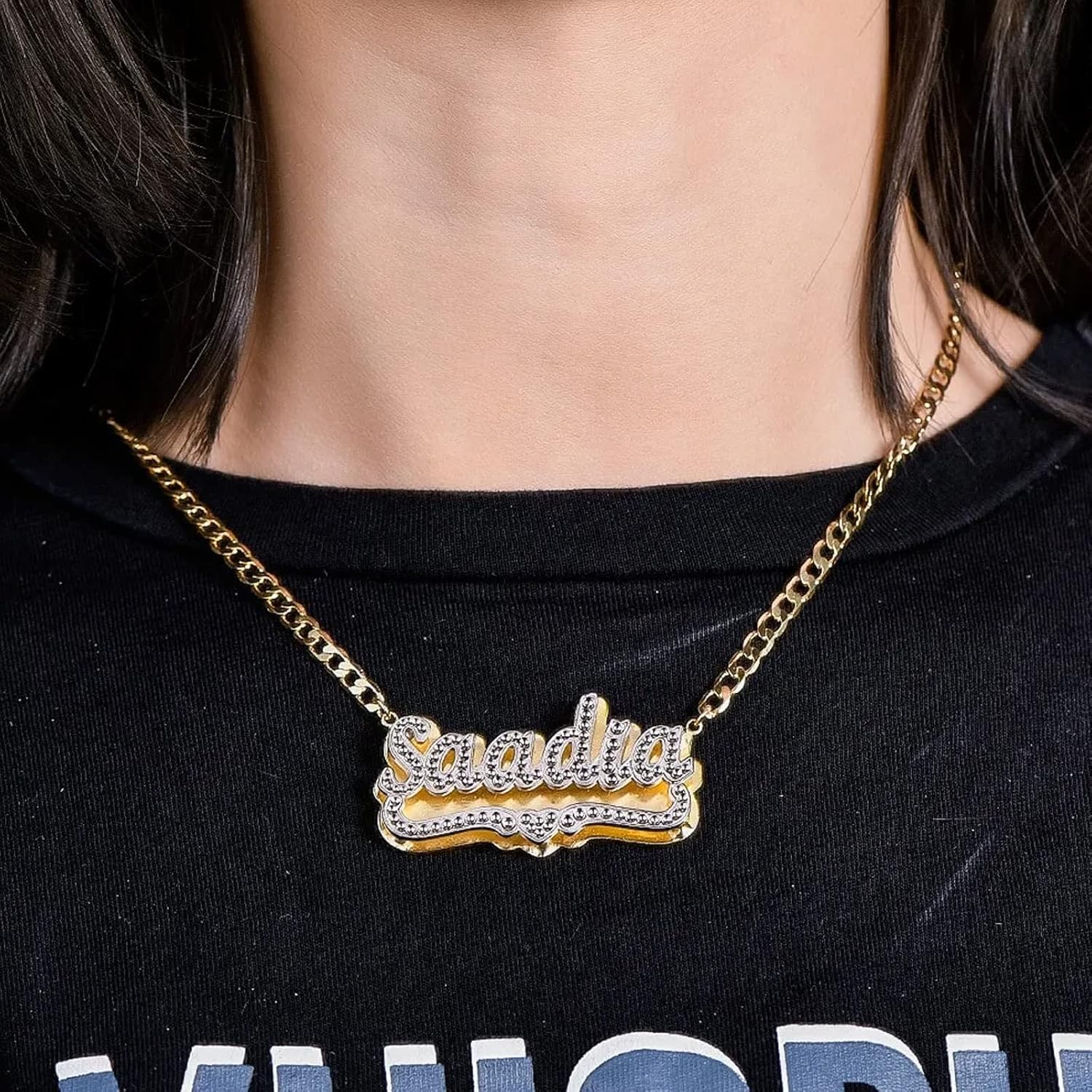Gemiac Custom Name Necklace Personalized 18K Gold Plated Nameplate Necklace with Heart Crown Unisex Customized Jewelry Gifts for Women Men Girls Boys