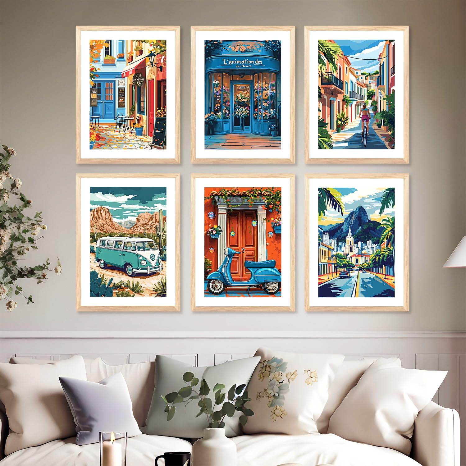 European Cityscape Wall Art - 6 Vintage Cafe Paintings -16