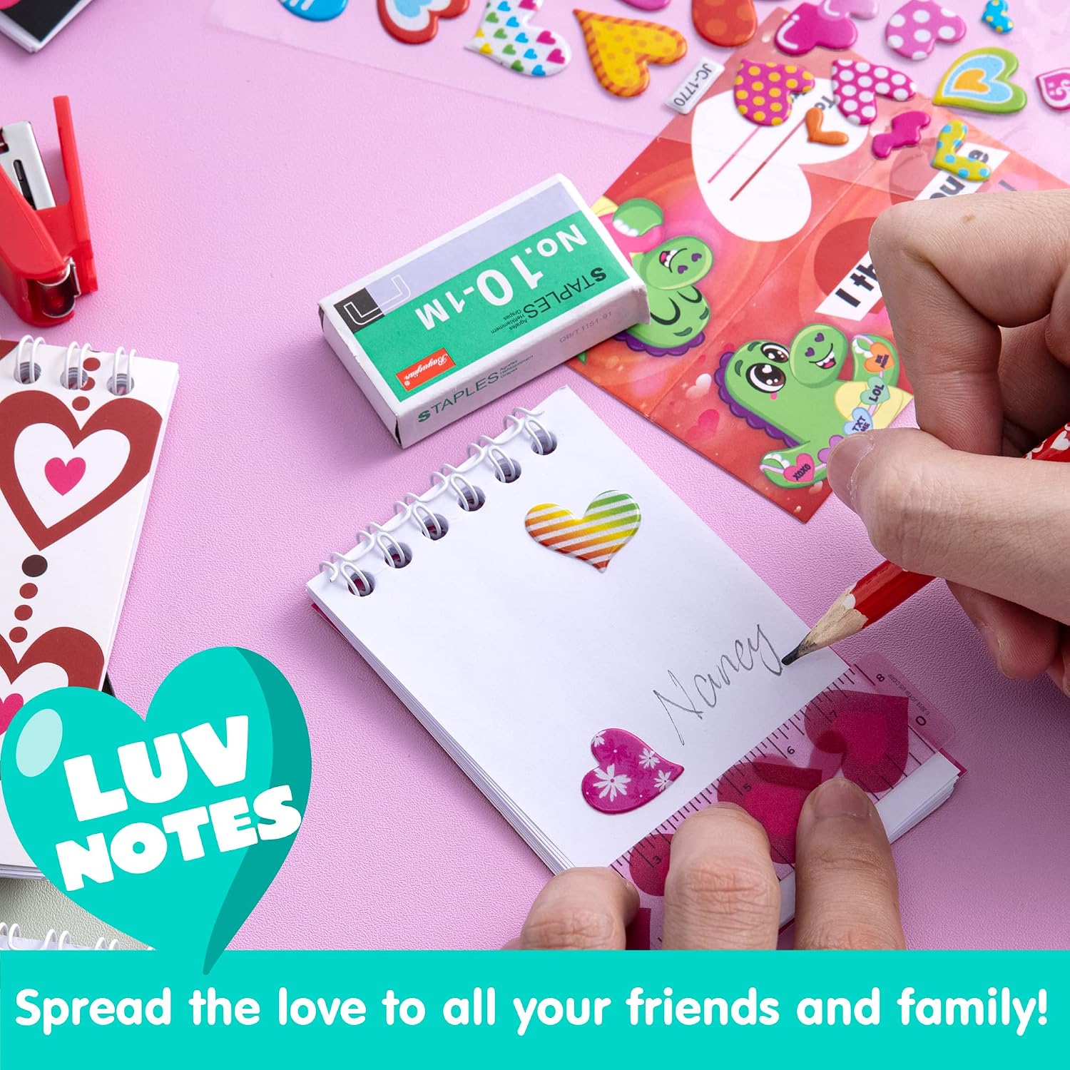 JOYIN 28 Packs Valentine's Day Stationery Set with Gift Card for Kids, Includes Pencils, Rulers, Notebook and Stickers for Classroom Exchange Party Favors Supplies