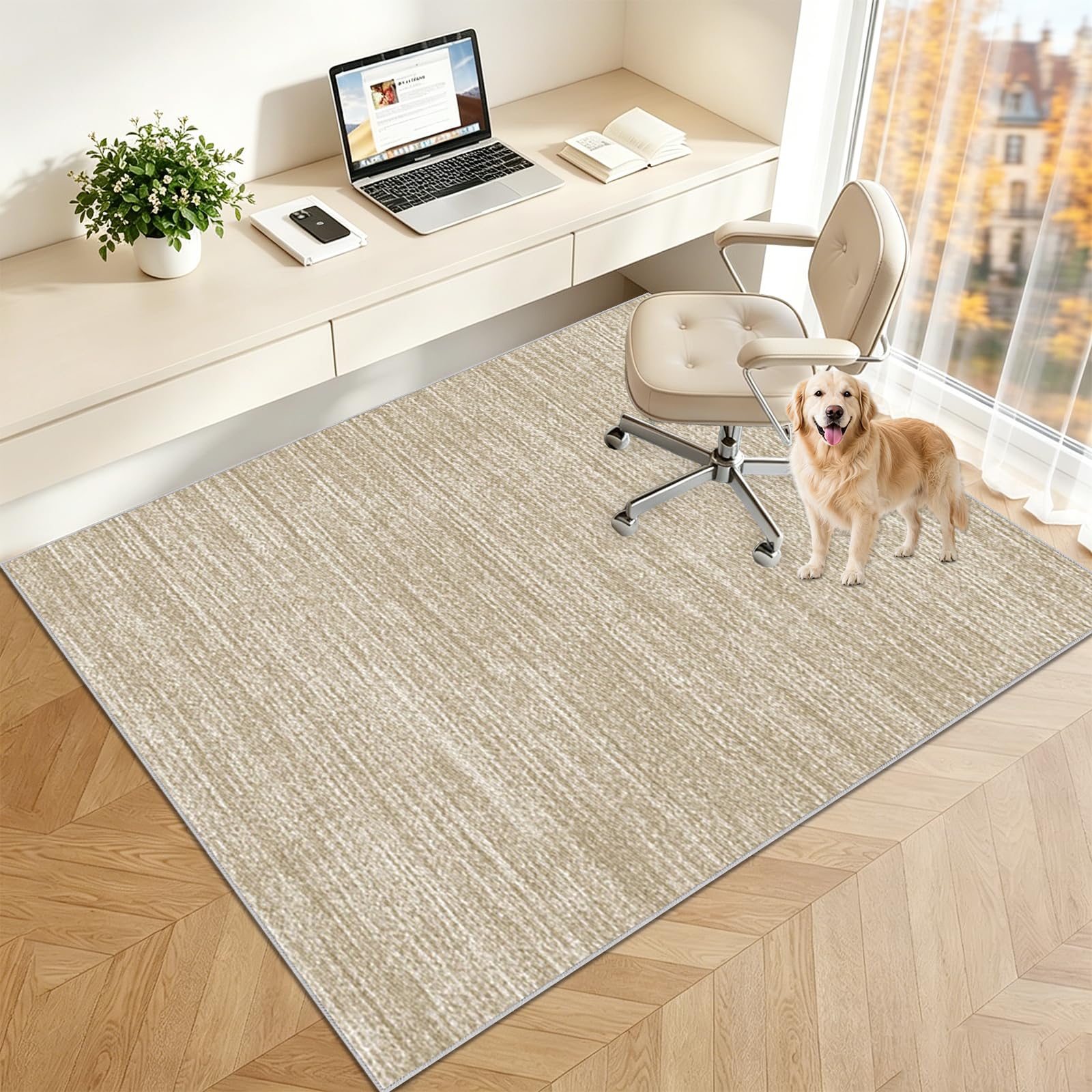 Esterilla Protectora de Suelo para Suelos Duros para Silla de Oficina para Parqué Laminado Alfombrilla de Oficina Gaming Protector Antideslizante Alfombra Silla Escritorio Beige 140x200cm