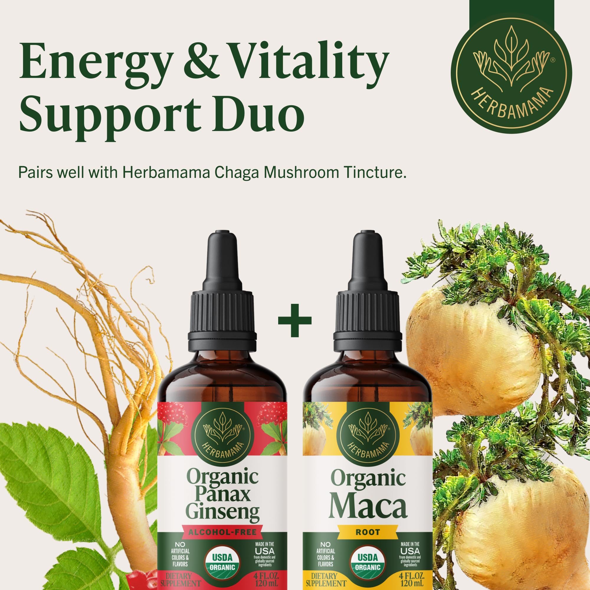 HERBAMAMA USDA Organic Panax Ginseng for Men, Women - Energy Support - 4 oz — Amazon image 7