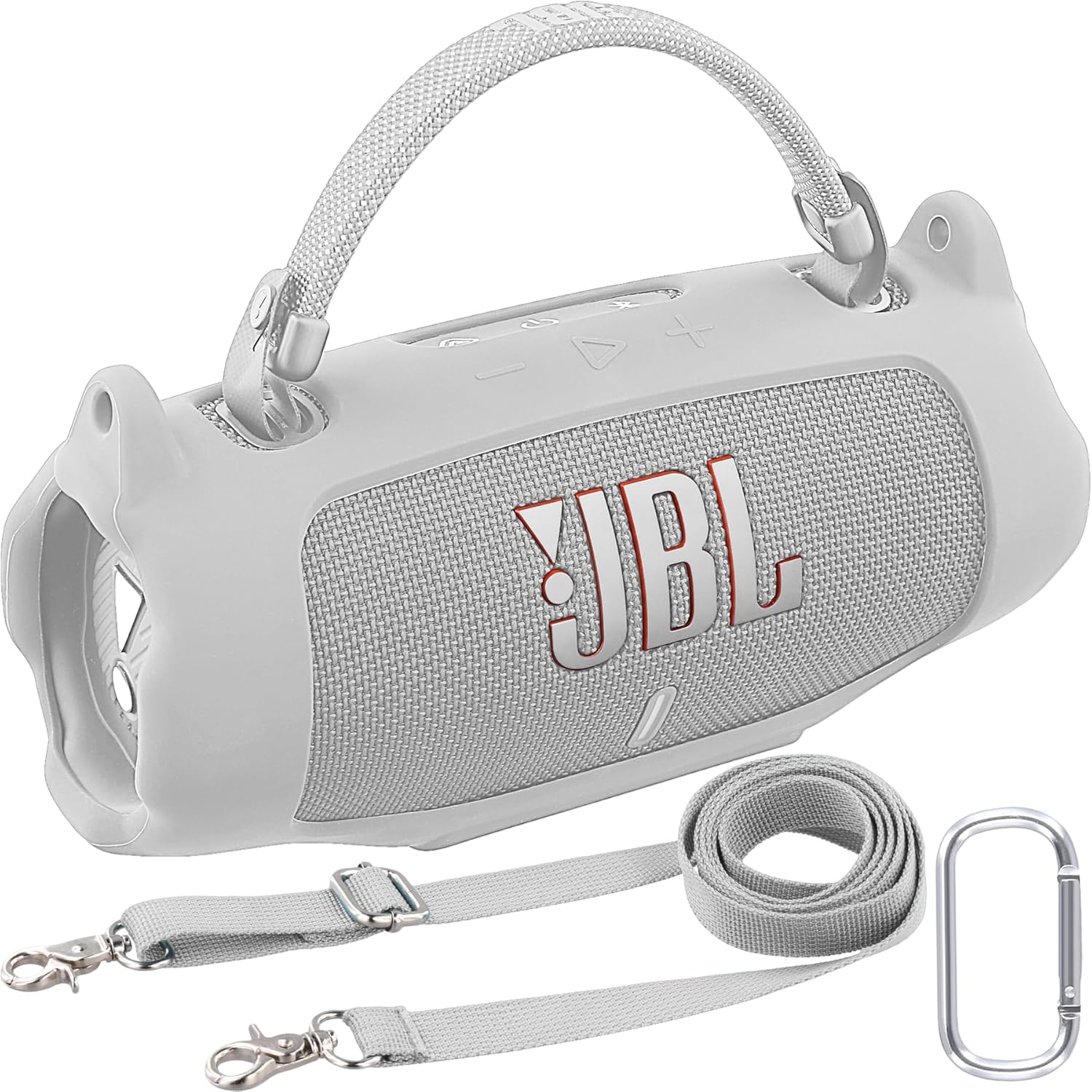 khanka for JBL Charge 6 Waterproof Portable Bluetooth Speaker Silicone Case,Soft Protective Sleeve Cover with Shoulder Strap for JBL Charge 6 Speaker (White)