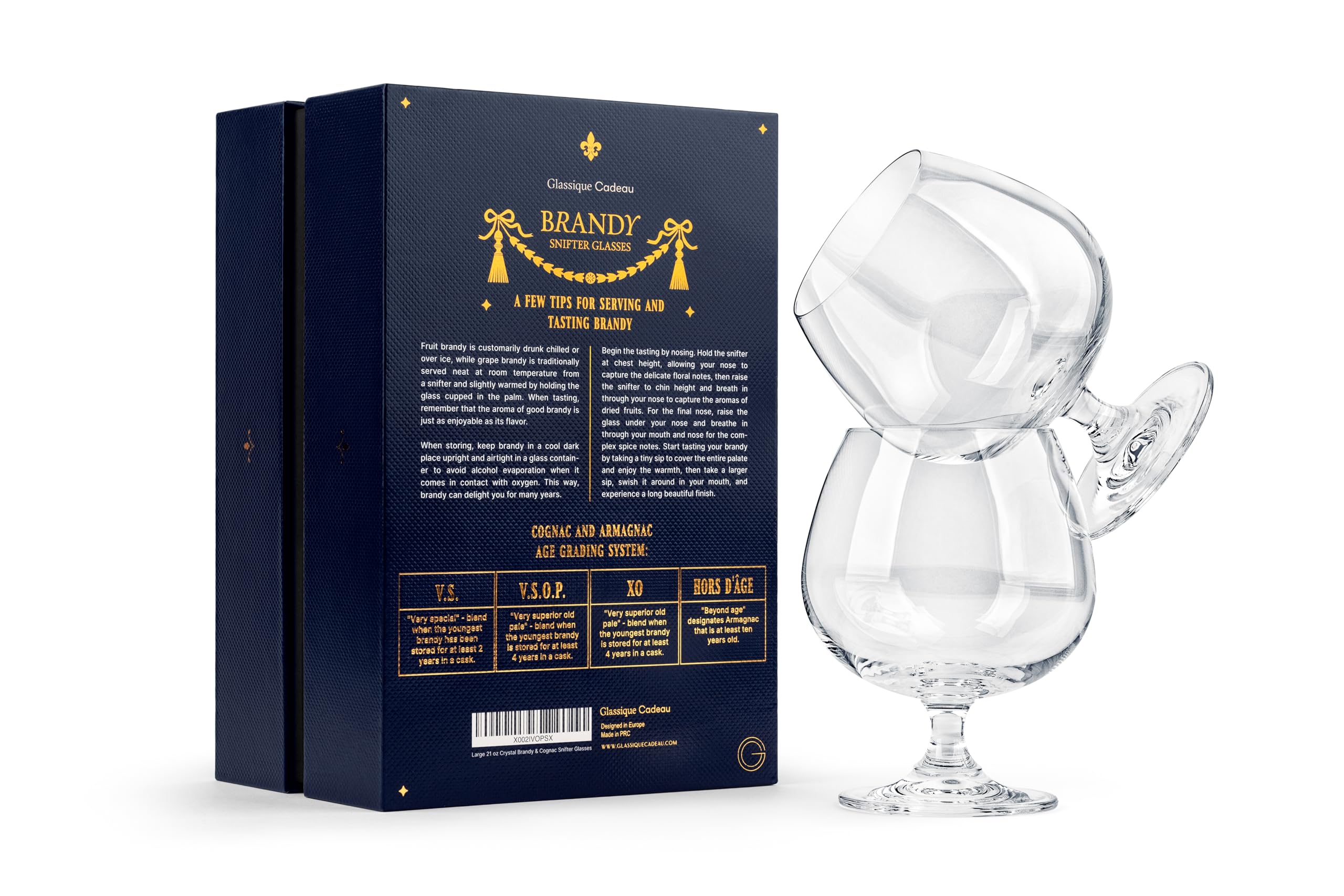 Copas de Cristal Grandes para Brandy y Coñac | Juego de 2 | 620 ml | Vasos Gigantes de Tallo Corto | Cristalería con Forma de Globo para Beber y Degustar Brandy Large Crystal