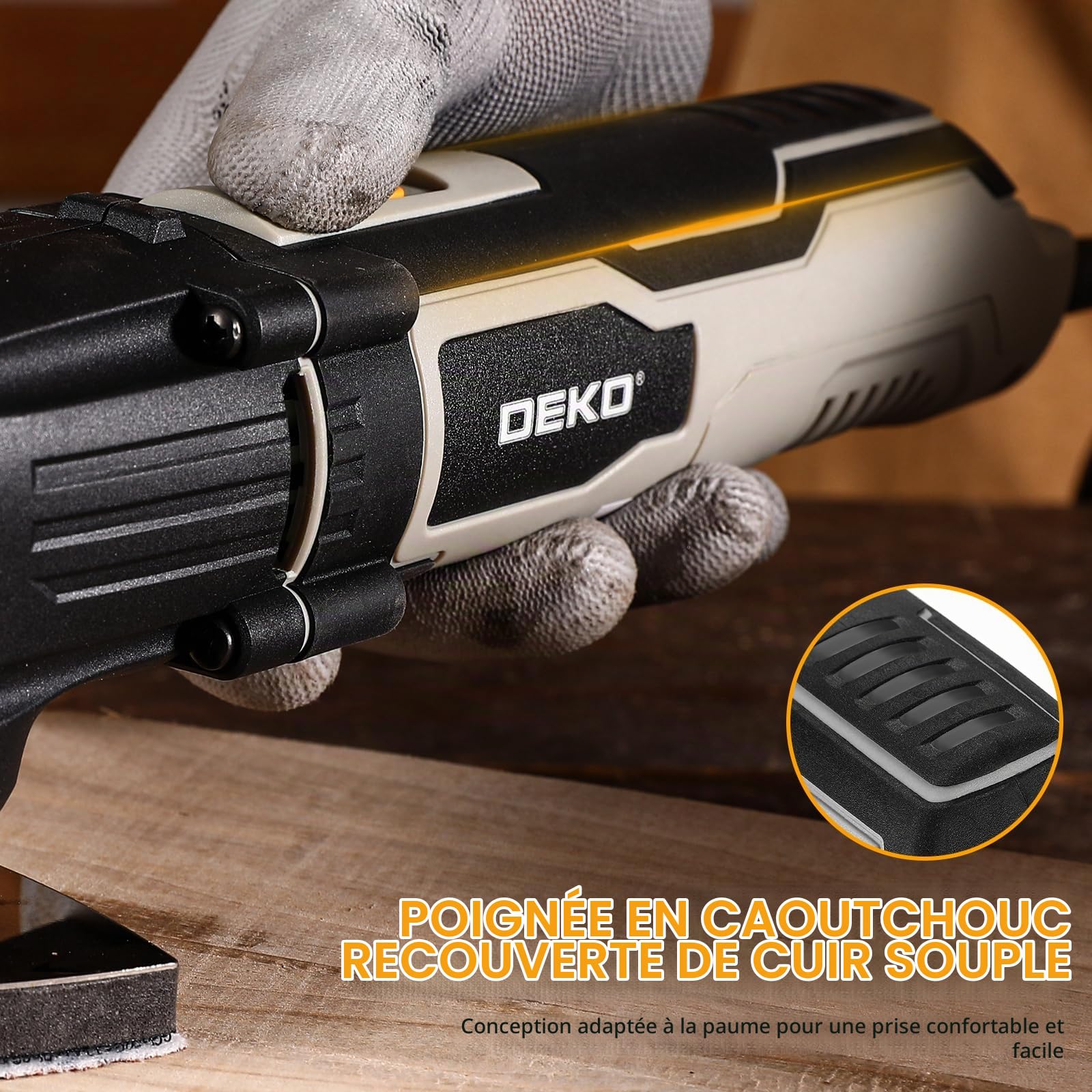 DEKOPRO Outil Multifonction Oscillant 300W: 3000-22000 RPM- Scie Oscillante Électrique Filaire, 6 Vitesses, Angle d'Oscillation 3°, pour Bois, Plastique et Métal