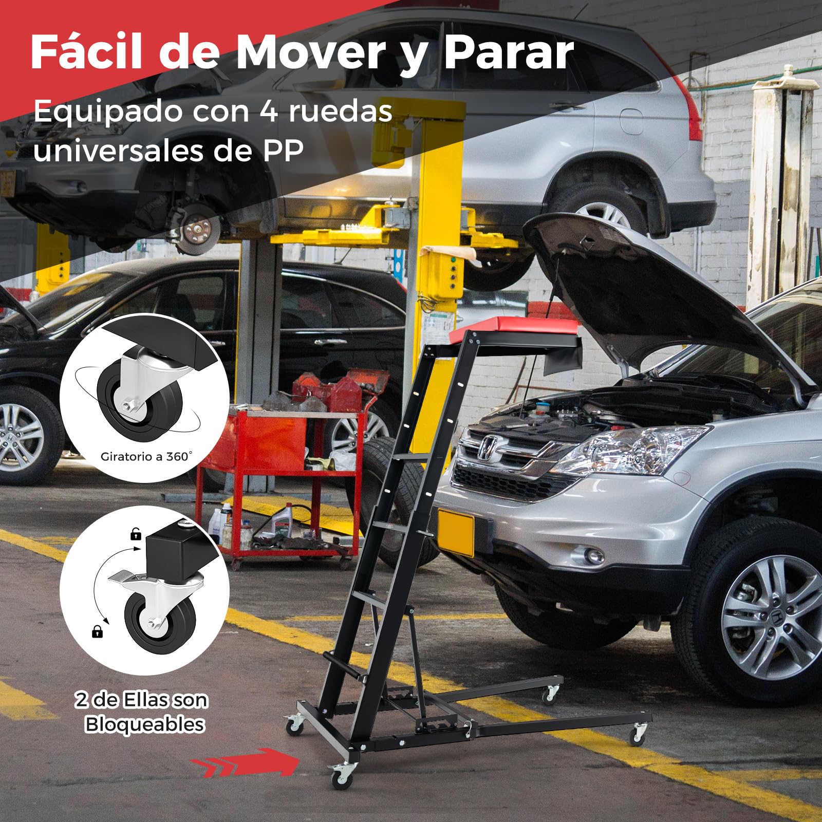 COSTWAY Elevador Lateral Plegable, Mecanismo Automotriz con Altura Ajustable de 114,5 a 168 cm y Ángulo, Estación de Trabajo Elevada Plegable para Garaje en Casa, Tienda de Reparación