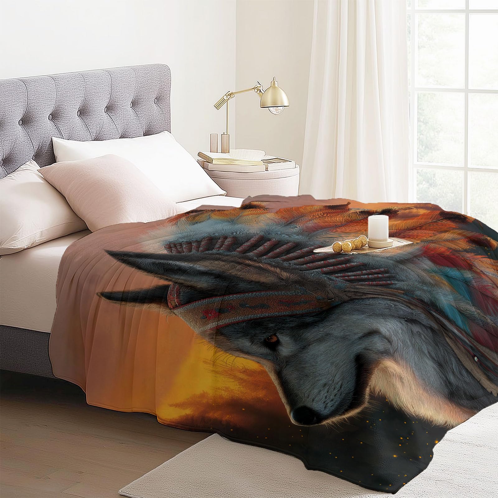 Manta mullida de 180 x 220 cm – Fantasía de acuarela suave manta reversible de franela para sofá, manta de forro polar con plumas de lobo, manta de forro polar extra cálida para camping oficina