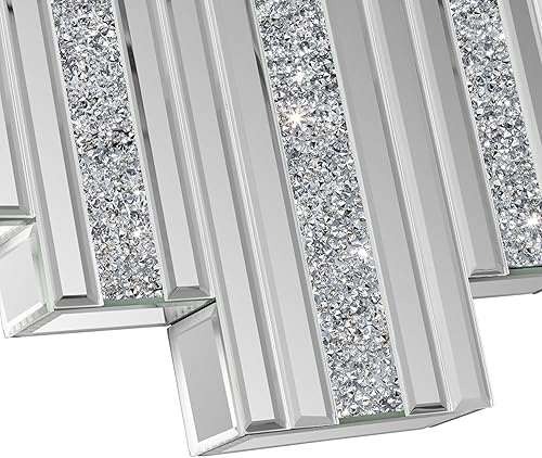 Miniatura 7 de SHYFOY Reloj de espejo plateado, 25.6 x 13.8 pulgadas, reloj de pared brillante de cristal con diamante triturado, moderno y silencioso, reloj de
