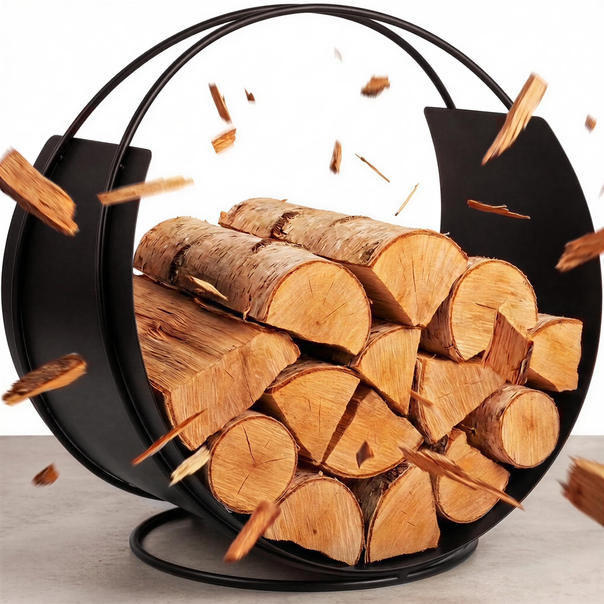 VASNER Situro S1/S2 Holzkorb – Kaminholzkorb Metall rund – Holzkorb für Kaminholz – Kaminholz innen & außen – Feuerholzkorb modern – 58 x 58 x 38 cm - schwarz