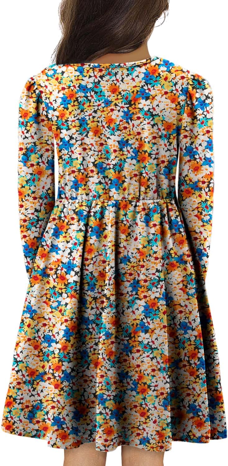 Yoklass Girls Casual Dress Long Sleeve Smocked Cuff Button Loose Fit Dresses 4-13 Years - Image 4