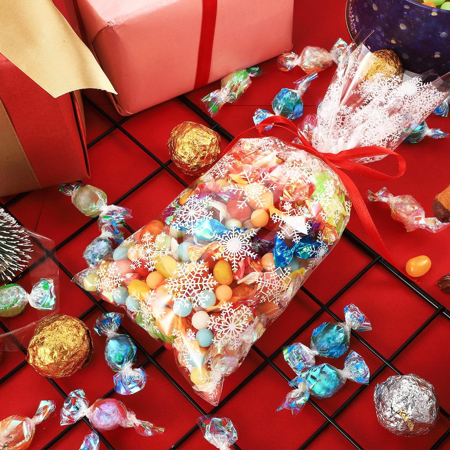 Christmas Cellophane Treat Bags Cholemy 200 Pcs Winter Snowflake Treat Bags Christmas Gift... Christmas Baggies
