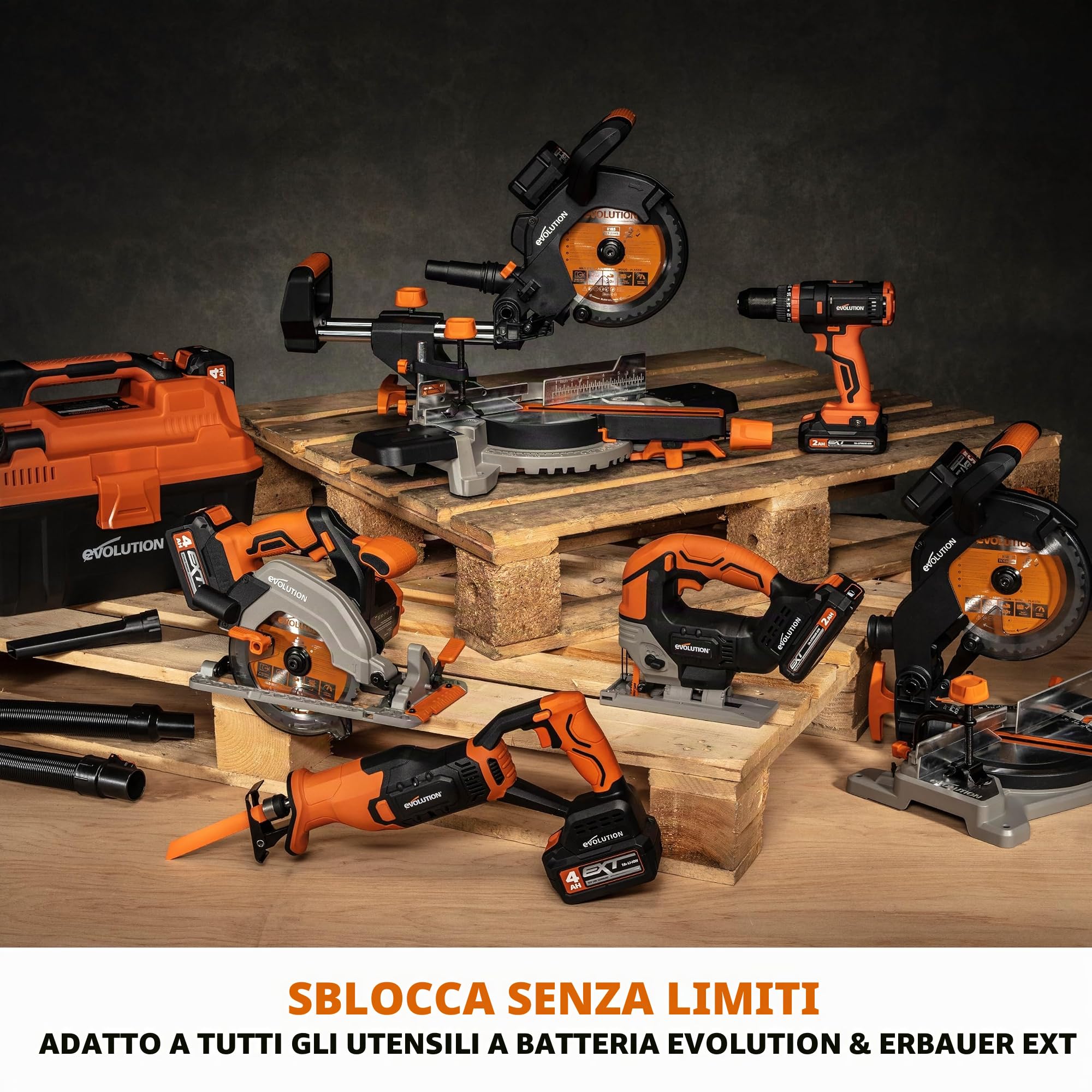 Evolution Power Tools R18BAT-Li4 4Ah Batteria Li-Ion compatibile con Erbauer ed Evolution per utensili, carica rapida, caricabatterie non incluso, 18V