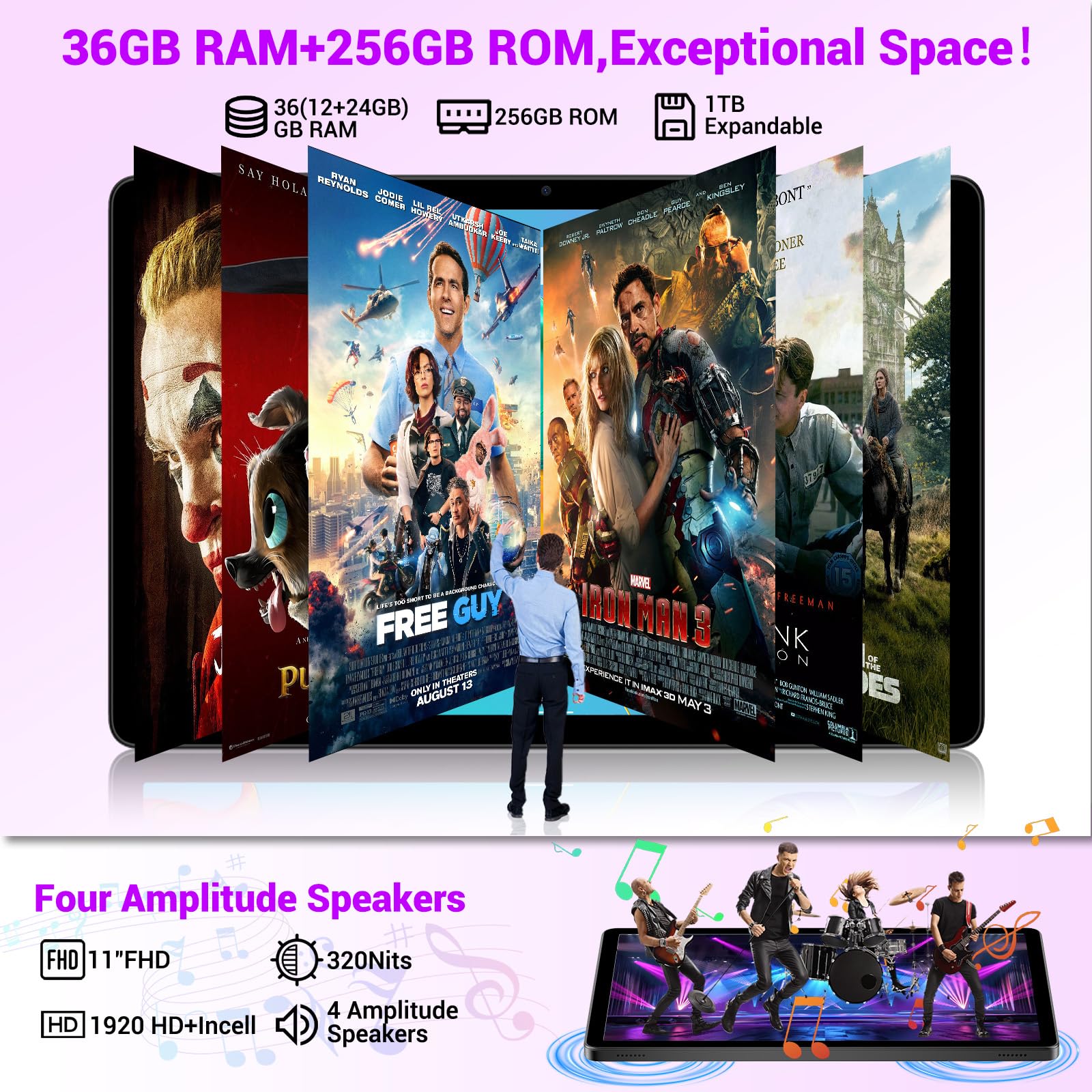 BEYNIVAN Tablet 11 Pollici Android 15 Tablet in Offerta con 4G LTE/5G WiFi, 36GB RAM+256GB ROM+2TB Espansione,9580mAh,Foto AI16MP+8MP,Face ID/GPS/BT 5.0/TÜV,tablets con Tastiera,Nero