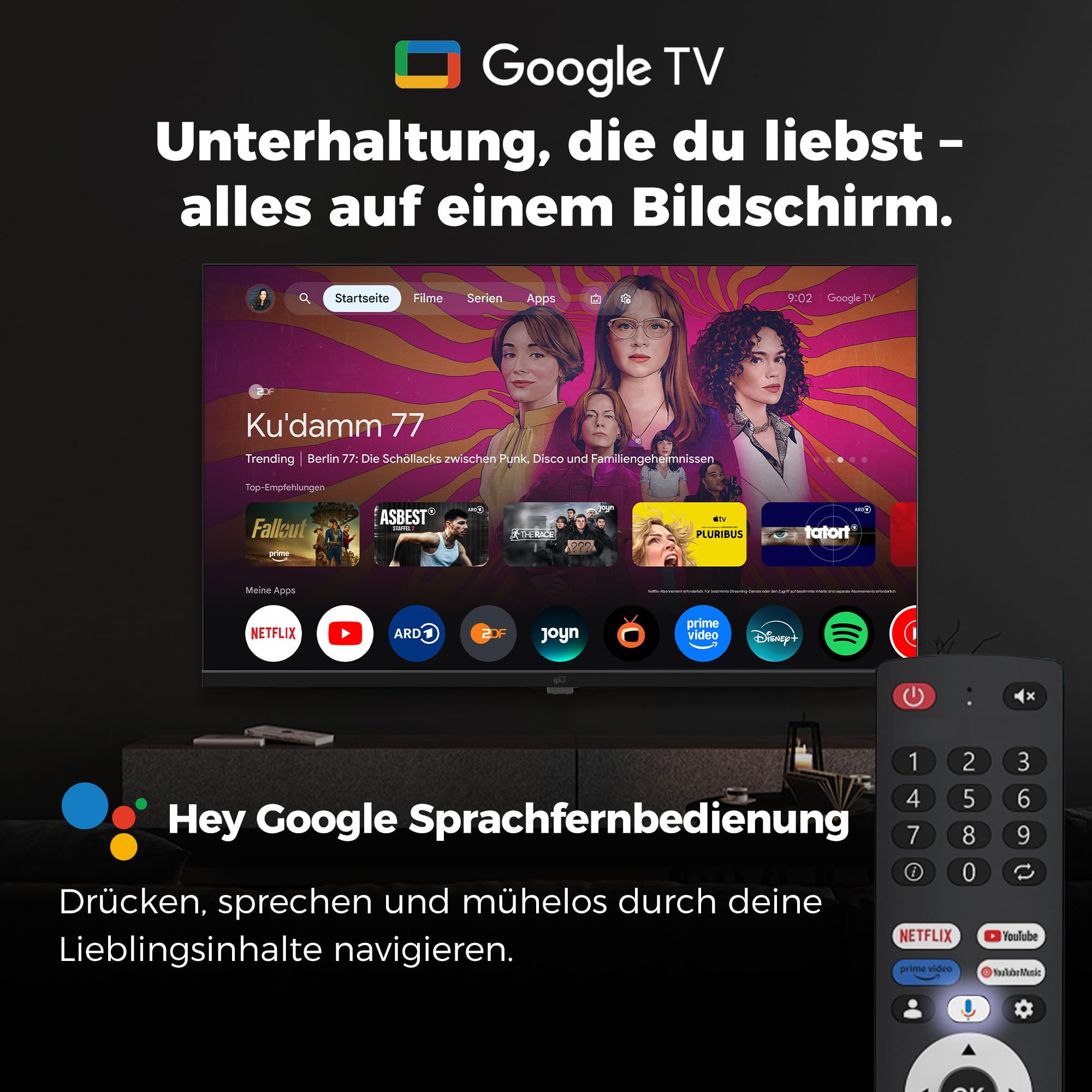 FPD Smart TV 32 Zoll (81 cm) Fernseher mit Google TV, Sprachsteuerung, kompatibel mit Google Assistant, 720p HD, HDR 10 & Dolby Audio, Google Play, Google Cast, Live-TV