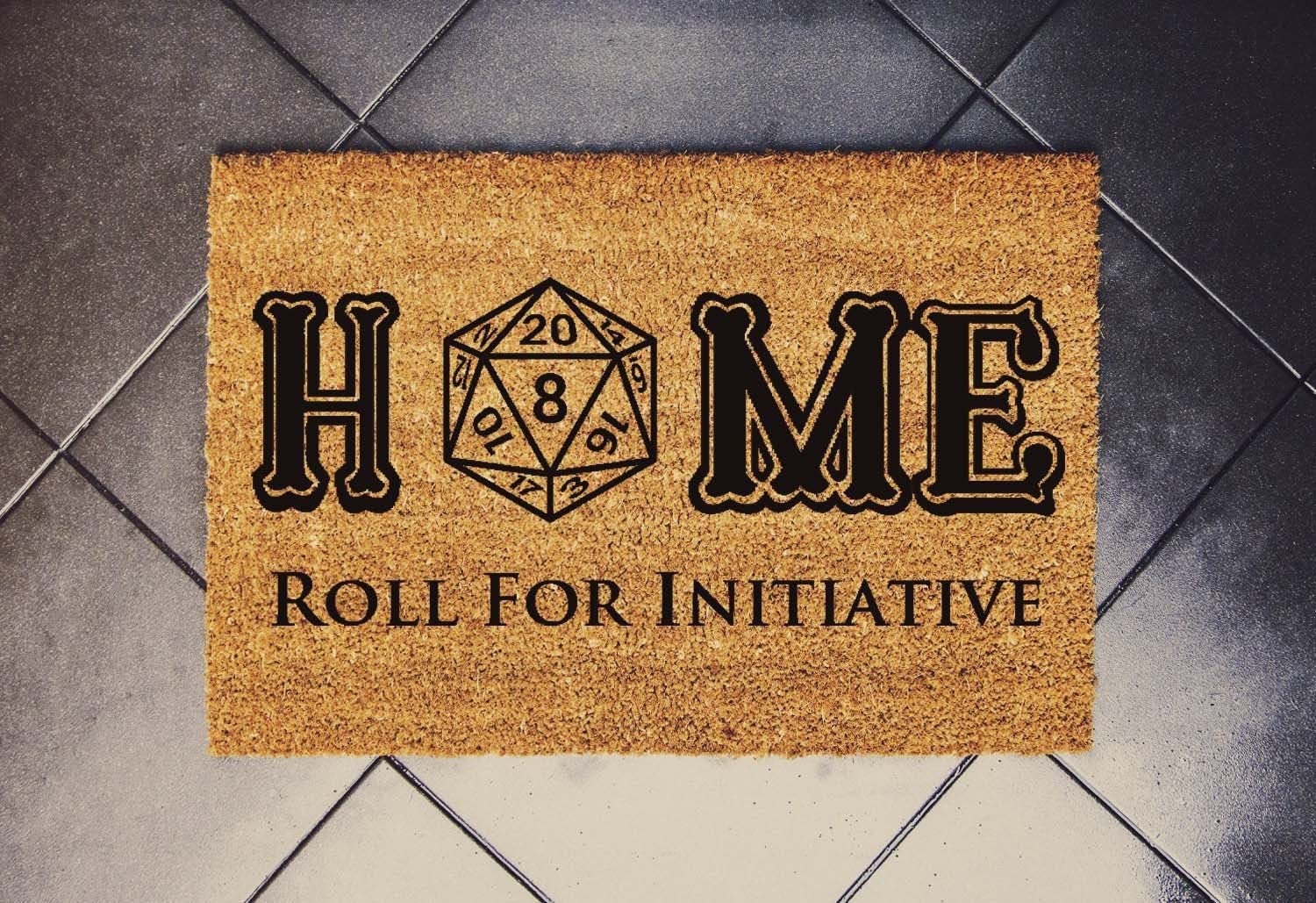 Traqunn Door Mat Home Roll for Initiative Doormat D20 Dice Initiative Door Mat Novelty Polyester Floor Mat with Non Slip Rubber Housewarming Decor Gift 24X16 In
