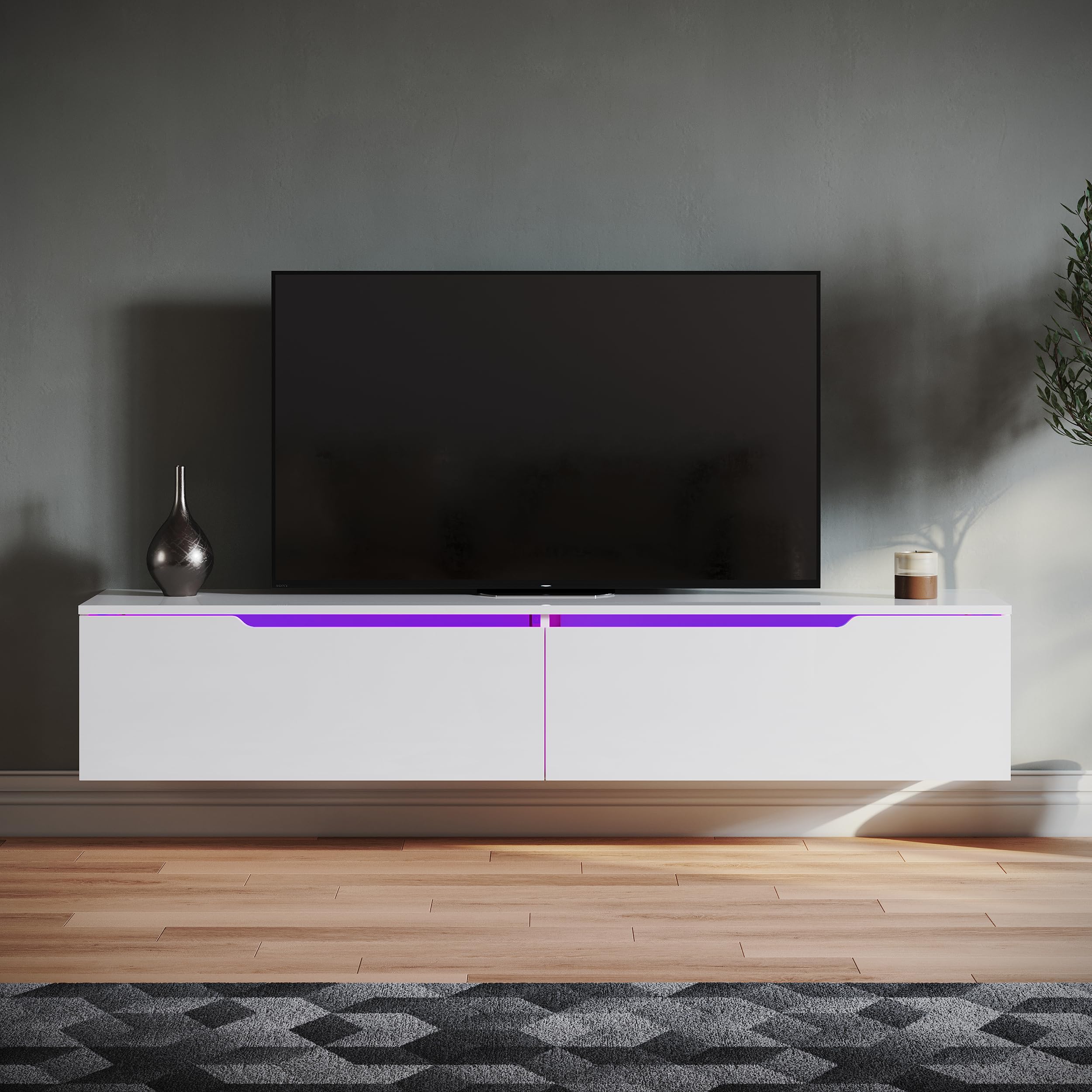 scaffale tv moderno bianco con luci led per sala da pranzo o soggiorno