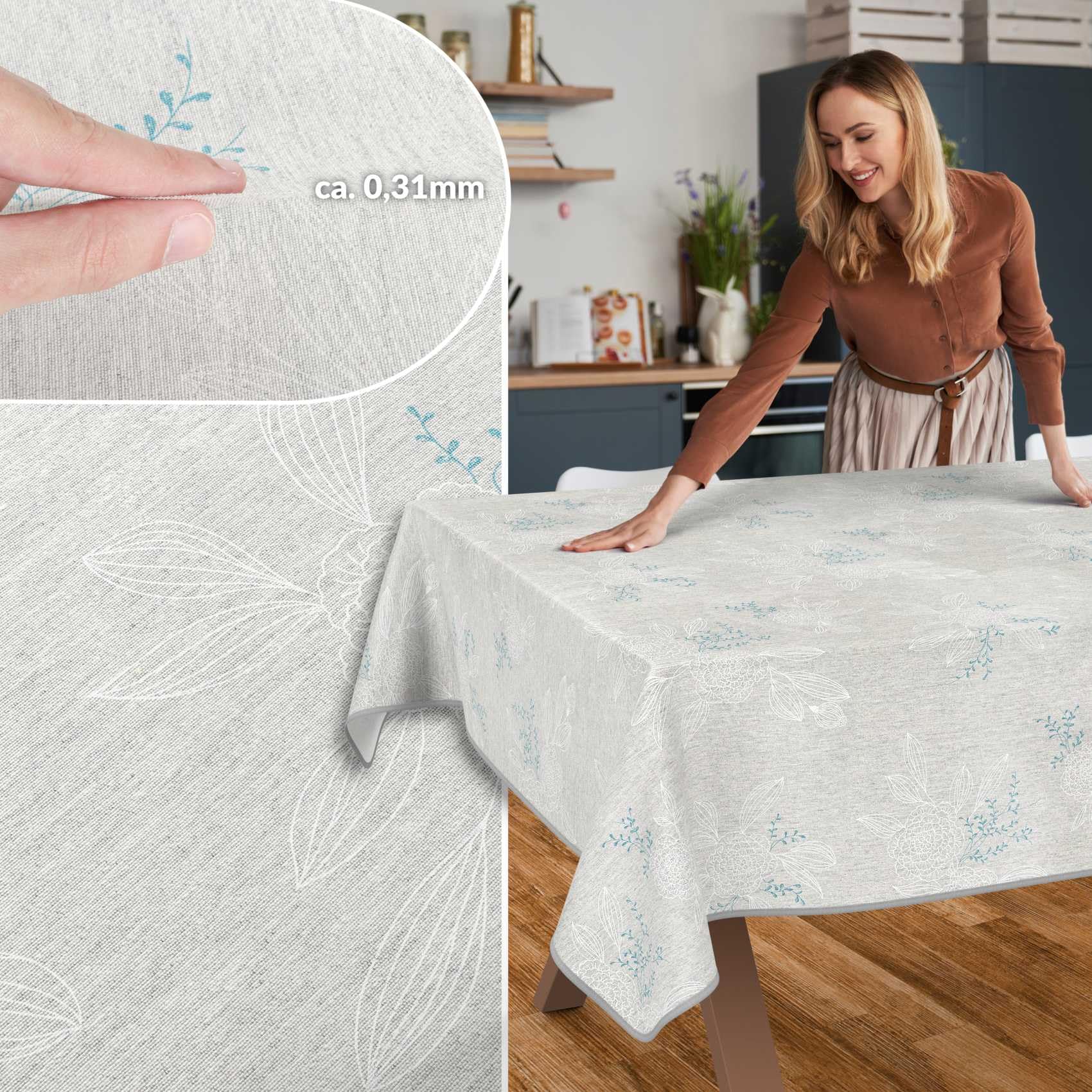 ANRO Mantel de Mesa Tela 70% Algodón 30% Poliéster | Japondi Gris | Rectangular Oval Redondo | Fácil Limpieza 180x140 cm