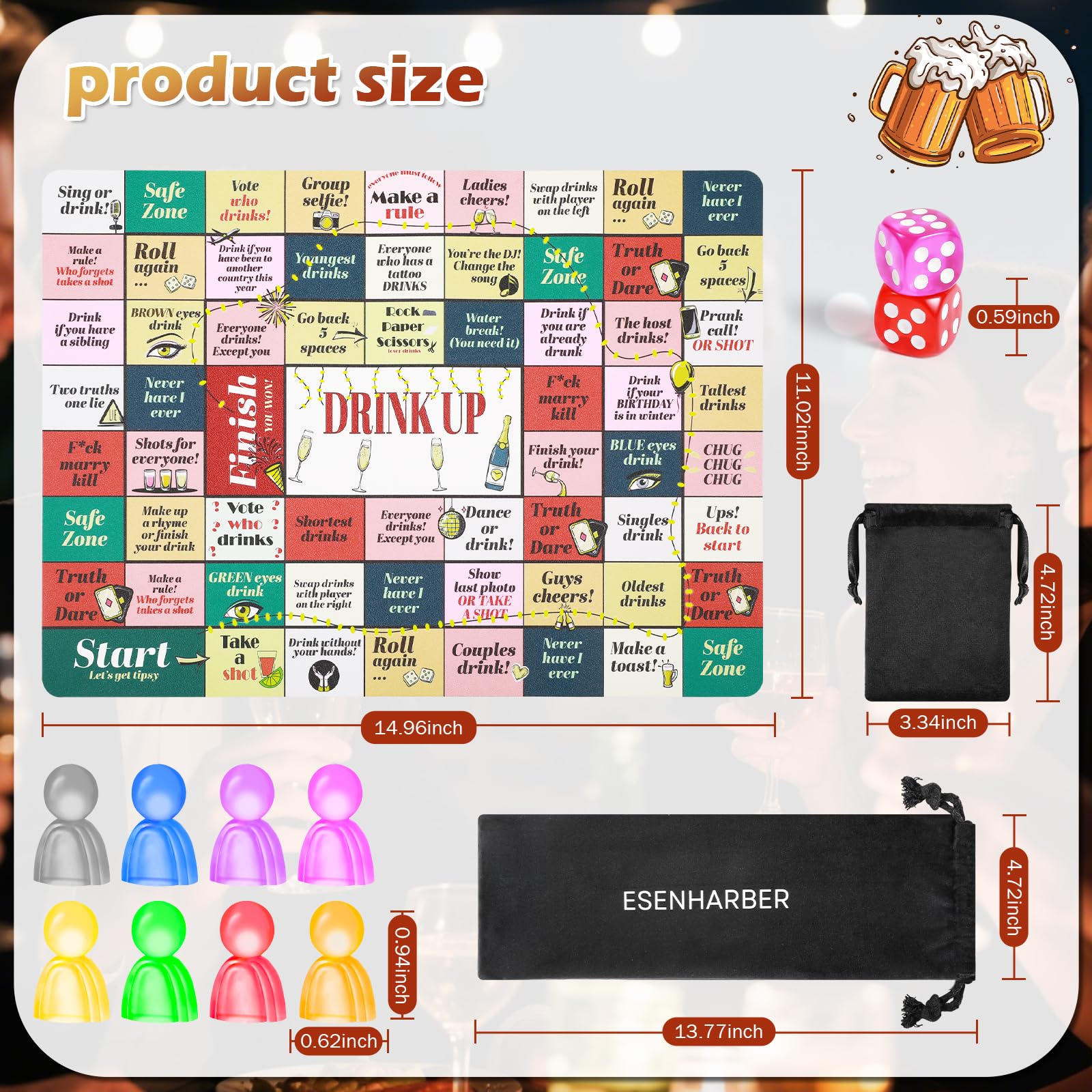 Drinking Board Games, Drinking Games for Adults, Party Adult Game for Game Night, Age 21+, 2-8 Players