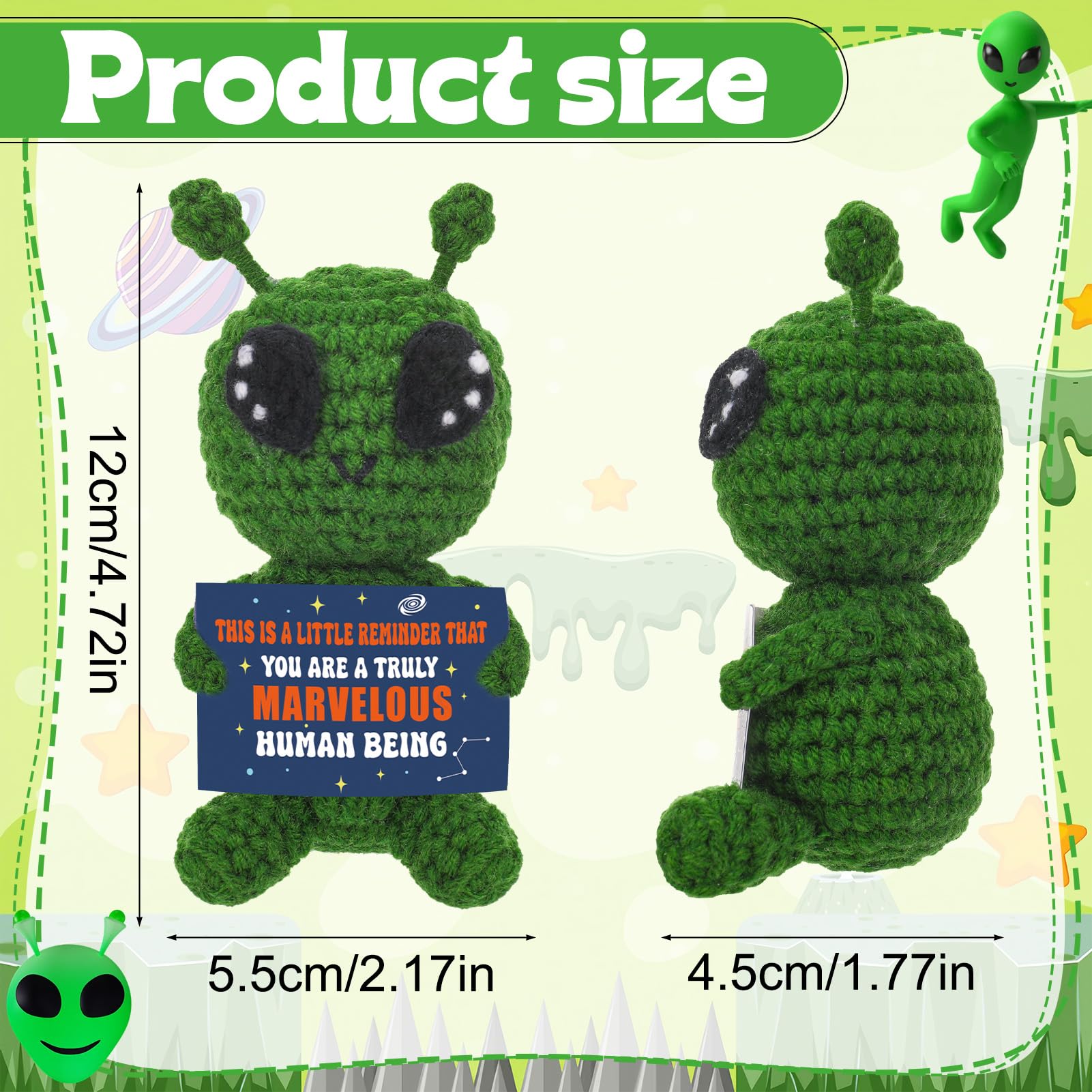 Fun Crochet Alien Handmade with Encouraging Card Cool Praise Gifts for Family Friends Teachers and Science Fiction Fans