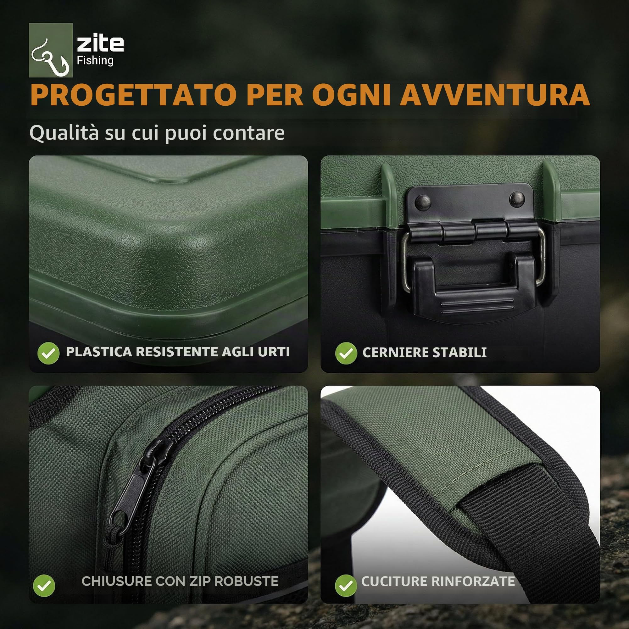 Zite Fishing - Zaino multifunzione con seduta, include 4 scatole in plastica nel coperchio, ideale per riporre accessori da pesca