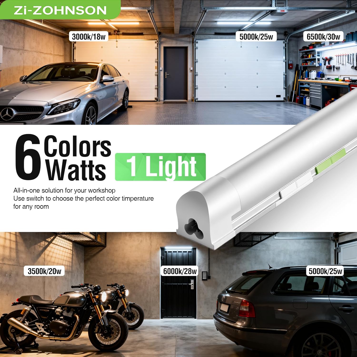 6 Pack Dimmable 4FT Led Shop Lights,30W T8 Integrated LED Light,3000-6500K Tunable with Switches 6CCT 6Watts,4500LM Frosted Cover,Linkable, Plug-in Shop Lights for Workshop,Garage,Basement