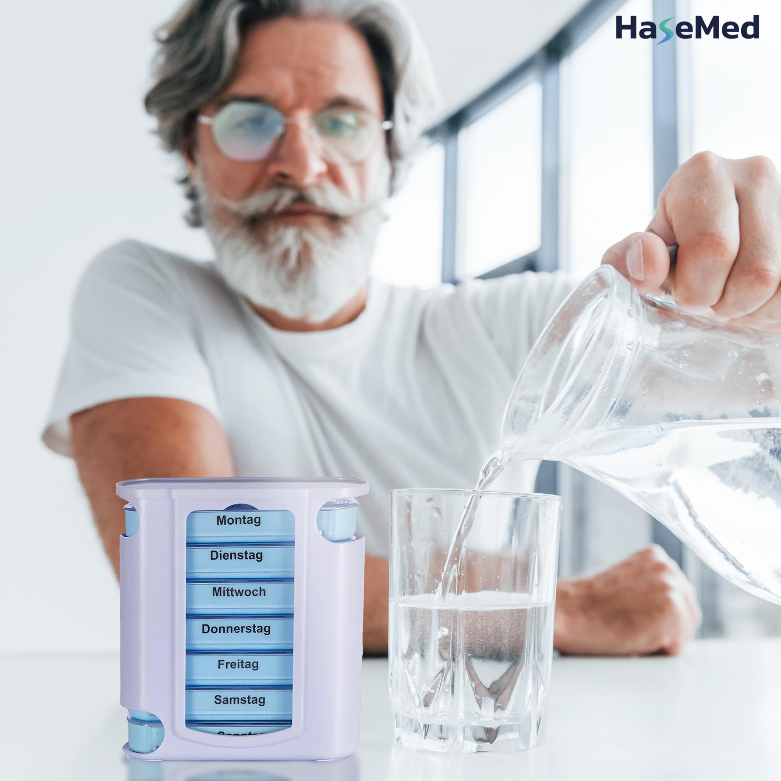 HaseMed Tablettenbox 7 Tage 8 Stück – Wochendispenser mit 7 herausnehmbaren Tagesfächern – Pillendose für Medikamente, Vitamine & Nahrungsergänzungsmittel – kompakt, BPA-frei & ideal für unterwegs