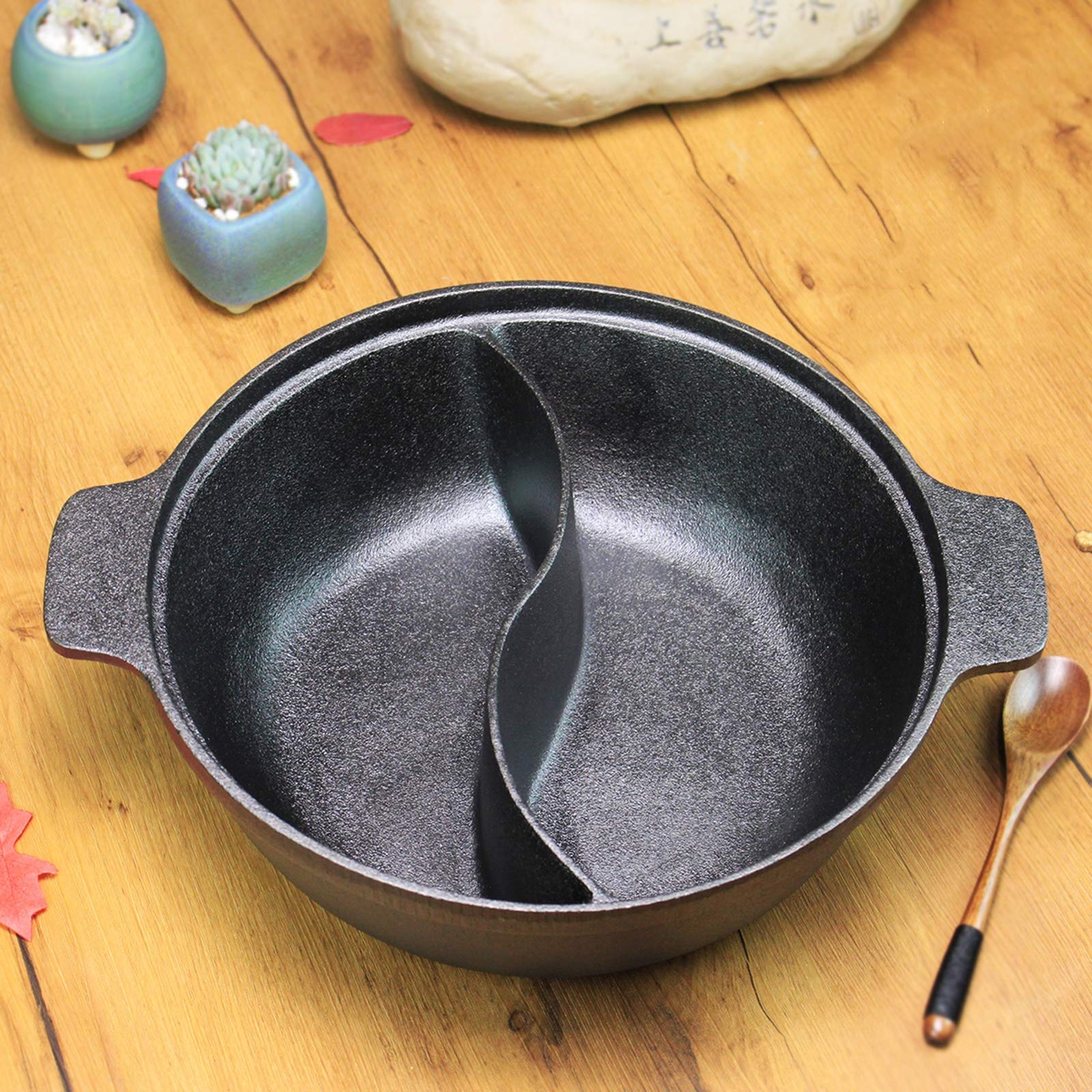 Hotpot En Acier Inoxydable 30 Cm - Casserole Divisée En Acier Inoxydable Avec Couvercle En Verre - Shabu - Pour Plaques à Induction
