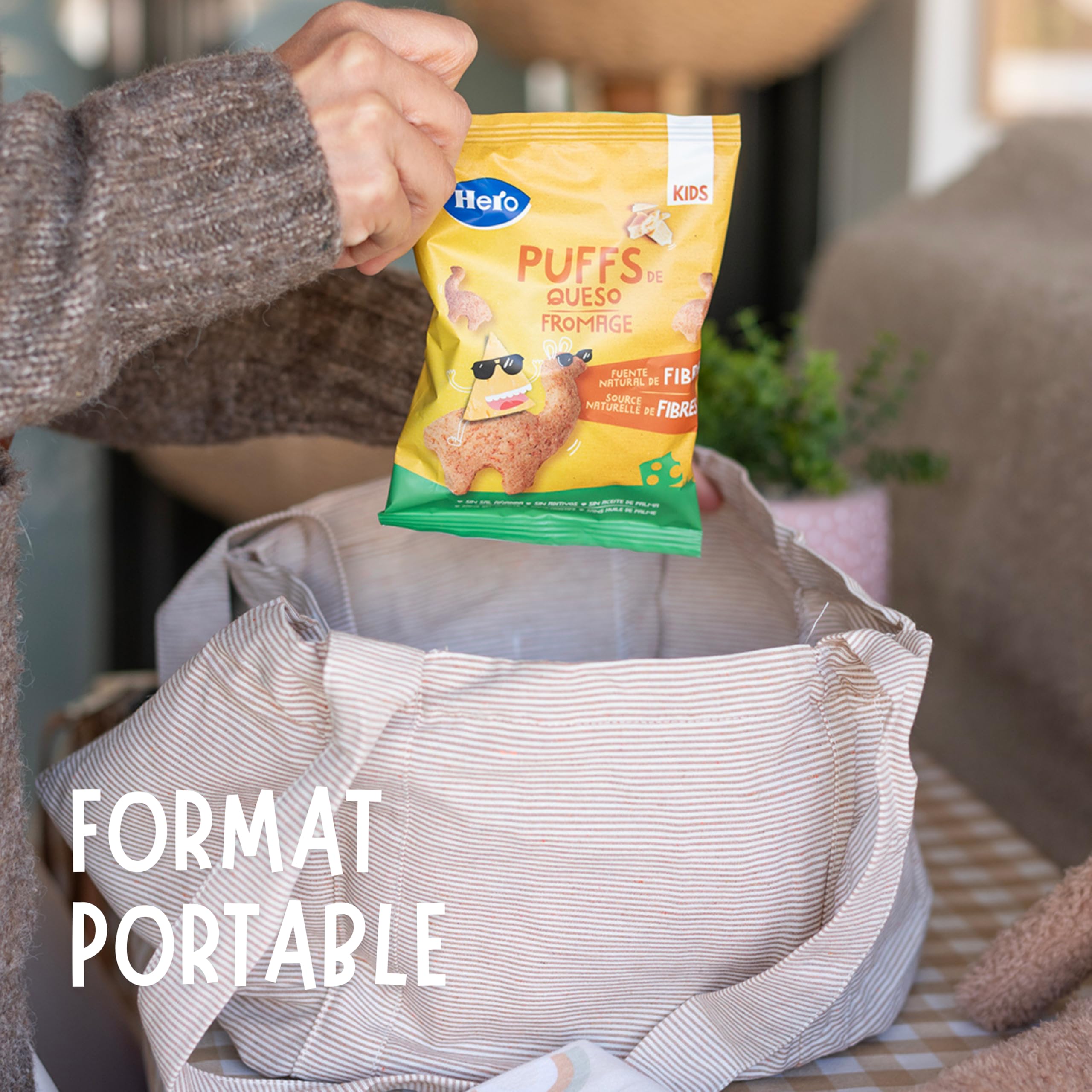 Hero Kids - Puff Snack de Fromage, Ingrédients 100% Naturel, Source Naturelles de Fibres, Sans sel ajoutés, Sans Huile de Palme, Sans Additifs, Snack pour enfants, Pack de 12 x 12g