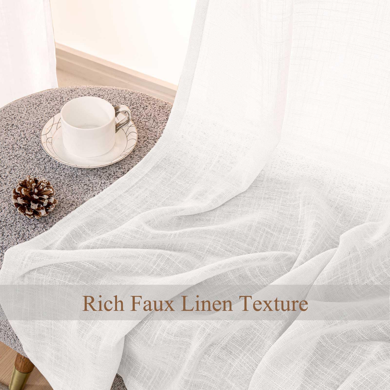 Rideaux Blanc Écru Courts L.Z.E Lot De 2 Avec Œillets - Semi-Transparents Aspect Lin 145cm Pour Salon Et Chambre