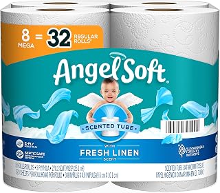 Angel Soft® Toilet Paper with Fresh Linen Scent, 8 Mega Rolls = 32 Regular Rolls, 320 Sheets each, 2-Ply Bath Tissue, 320 Count (Pack of 8) White