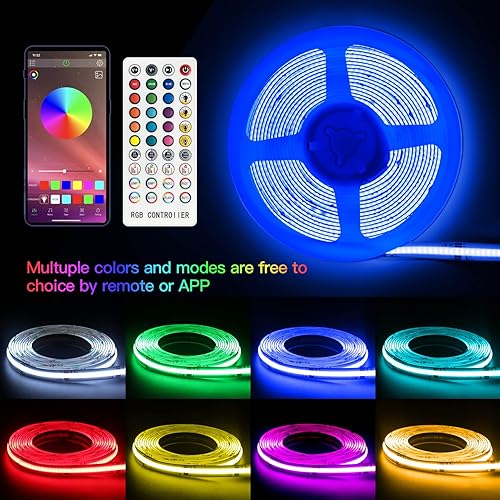 Miniatura 9 de ocona Tira de luces LED COB 4000K, 16.4 pies, regulable, 480 LEDsM, luz LED blanca ultra brillante, kit de luces de cinta de 5000 lm, CRI 90+, luces