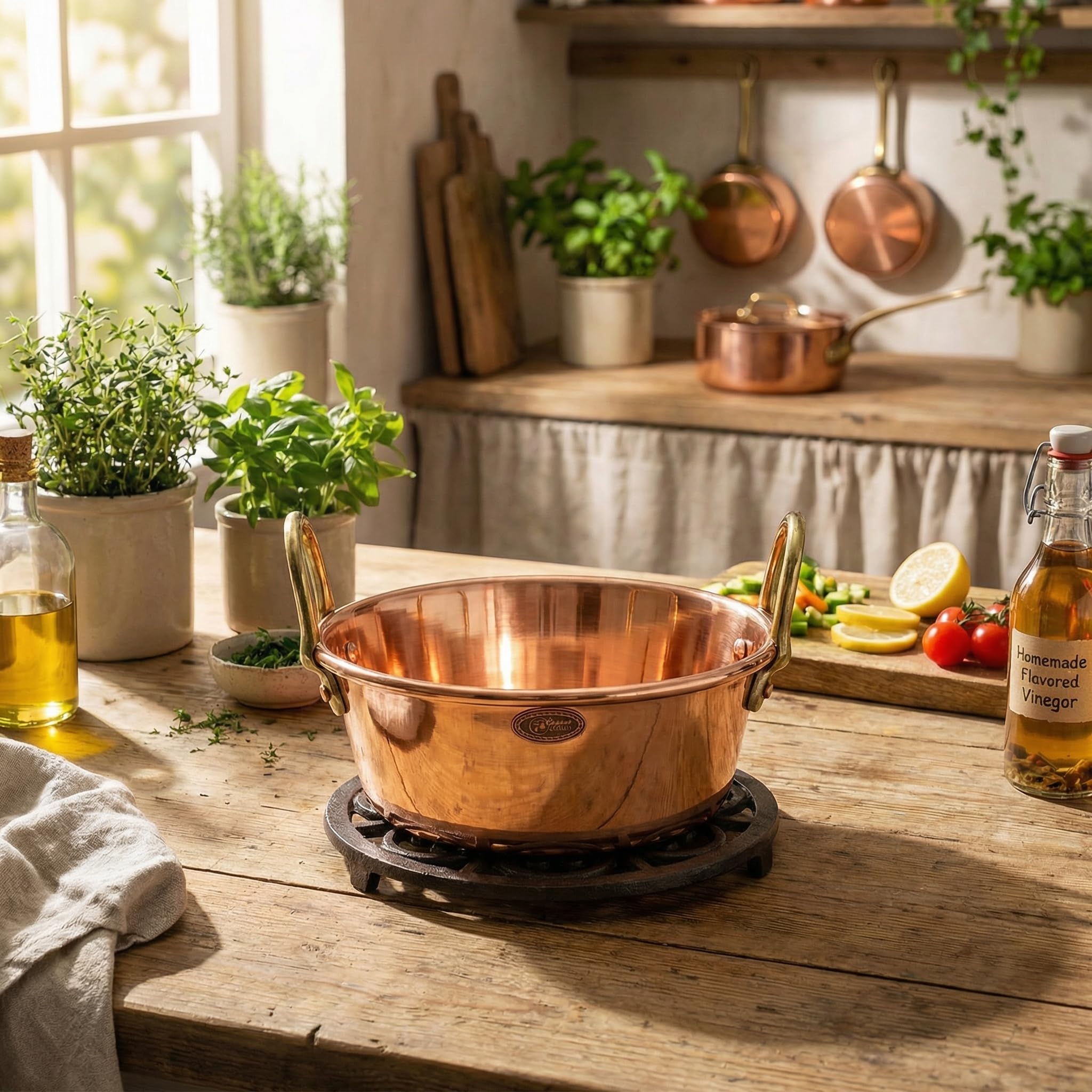 Bassine à confiture 26 cm en cuivre masssif