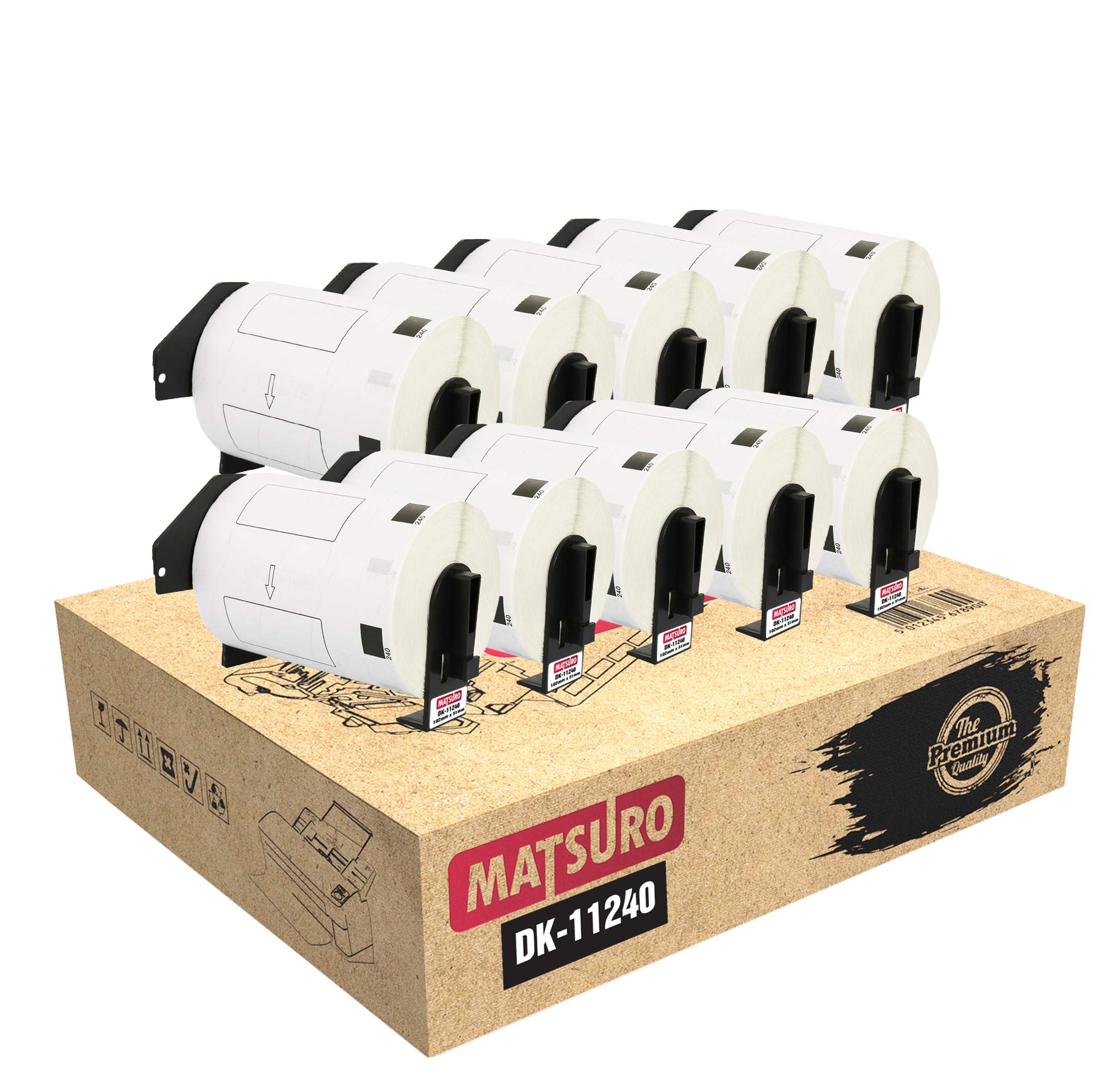 Matsuro Original | Compatible Barcode Label Rolls Replacement for Brother P-Touch DK-11240 DK11240 (102 mm x 51 mm | 600 Labels per Roll | 10 Pack)