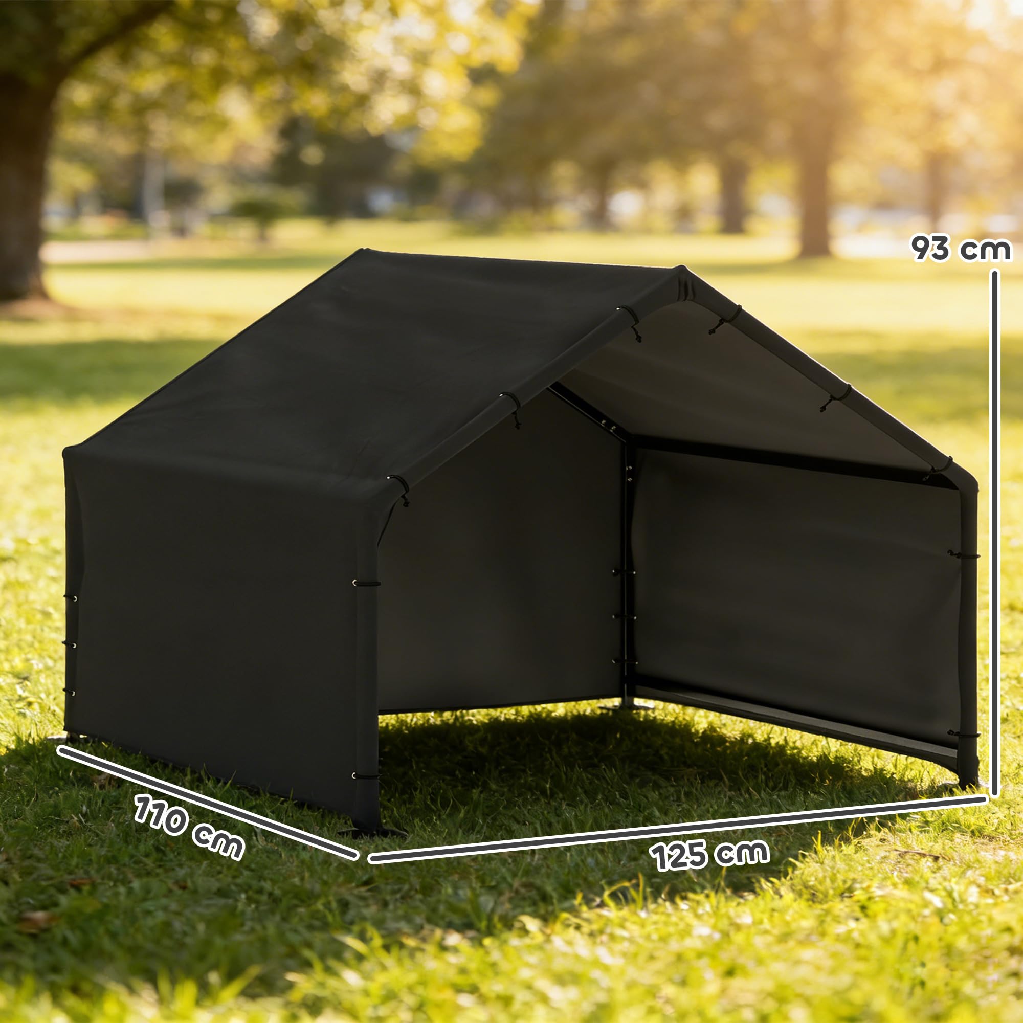 PawHut Caseta para perros de exterior de tela Oxford, caseta para perros con techo, impermeable y resistente a los rayos UV, apta para perros de talla pequeña, mediana y grande, 125 x 110 x 93 cm