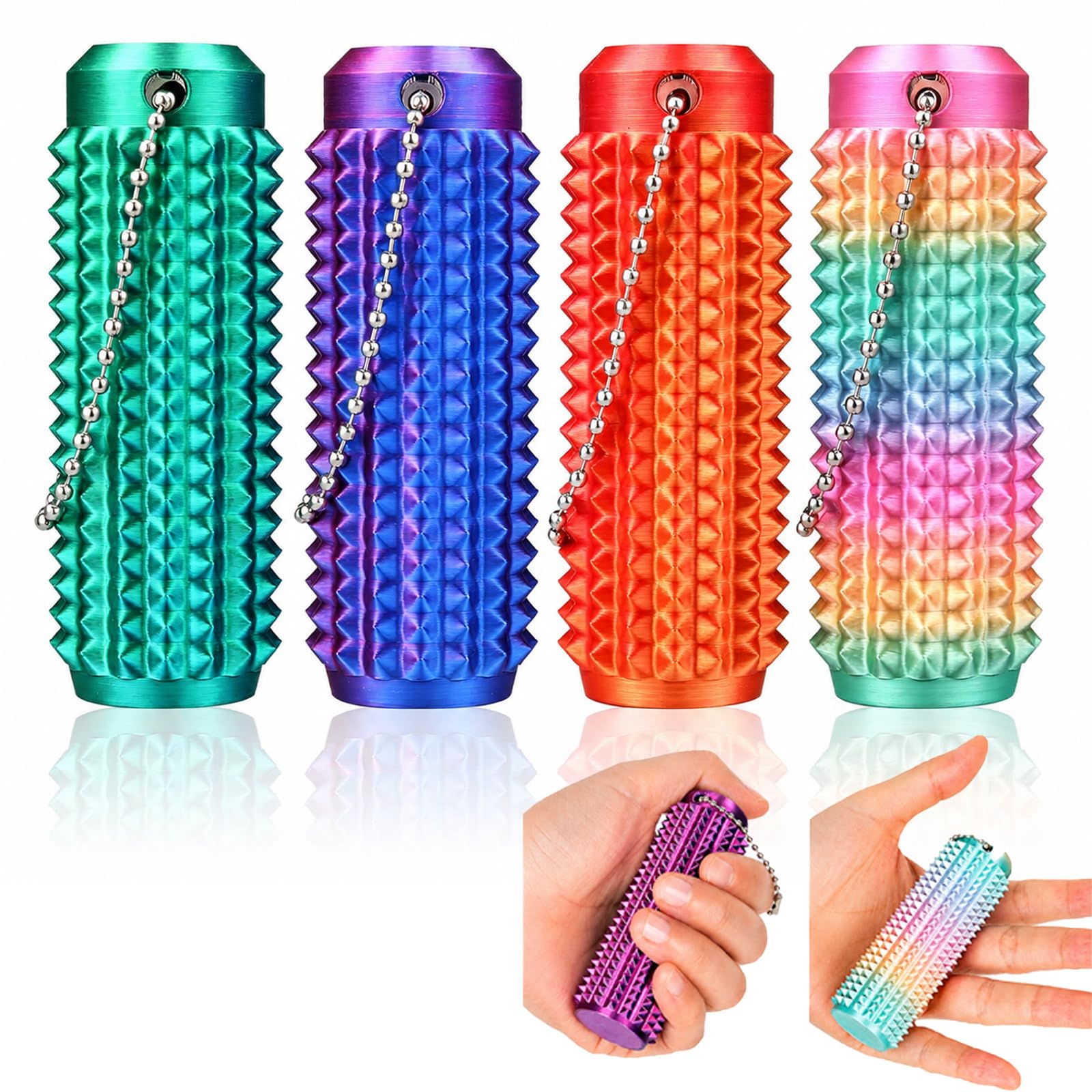 4 Pcs Gradient Finger Roller Keyrings, Quiet Rotating Desk Accessories