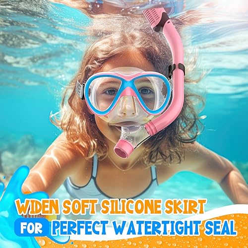 Miniatura 2 de Kids Snorkel Set, Dry Top Snorkeling Gear for Kids, Diving Mask for Youth Boys Girls Age 5-15, Tempered Glass Swimming Goggles Combo Set, Anti-Fog