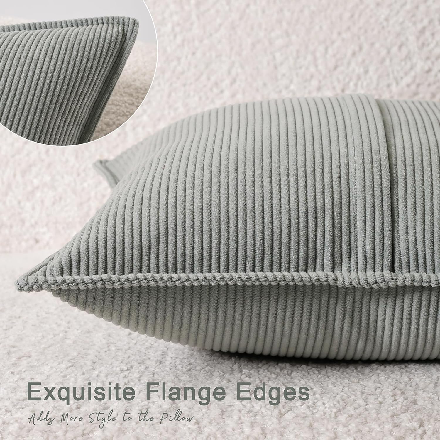 Corduroy Throw Pillow Covers 18x18 Set of 2 – Boho Decorative Pillow Covers for Couch, Sofa, Bed – Soft Square Cushion Covers for Living Room Decor (No Insert) Light Blue - Image 3