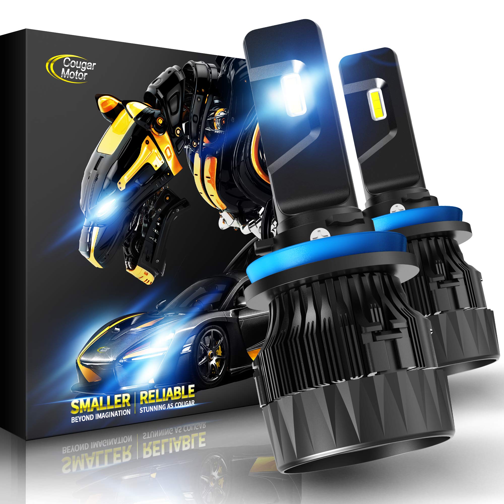 Cougar Motor H11/H8/H9 LED Bulb, 16000LM 6500K, X-Small All-in-One Conversion Kit - Cool White Halogen Replacement - Pack of 2