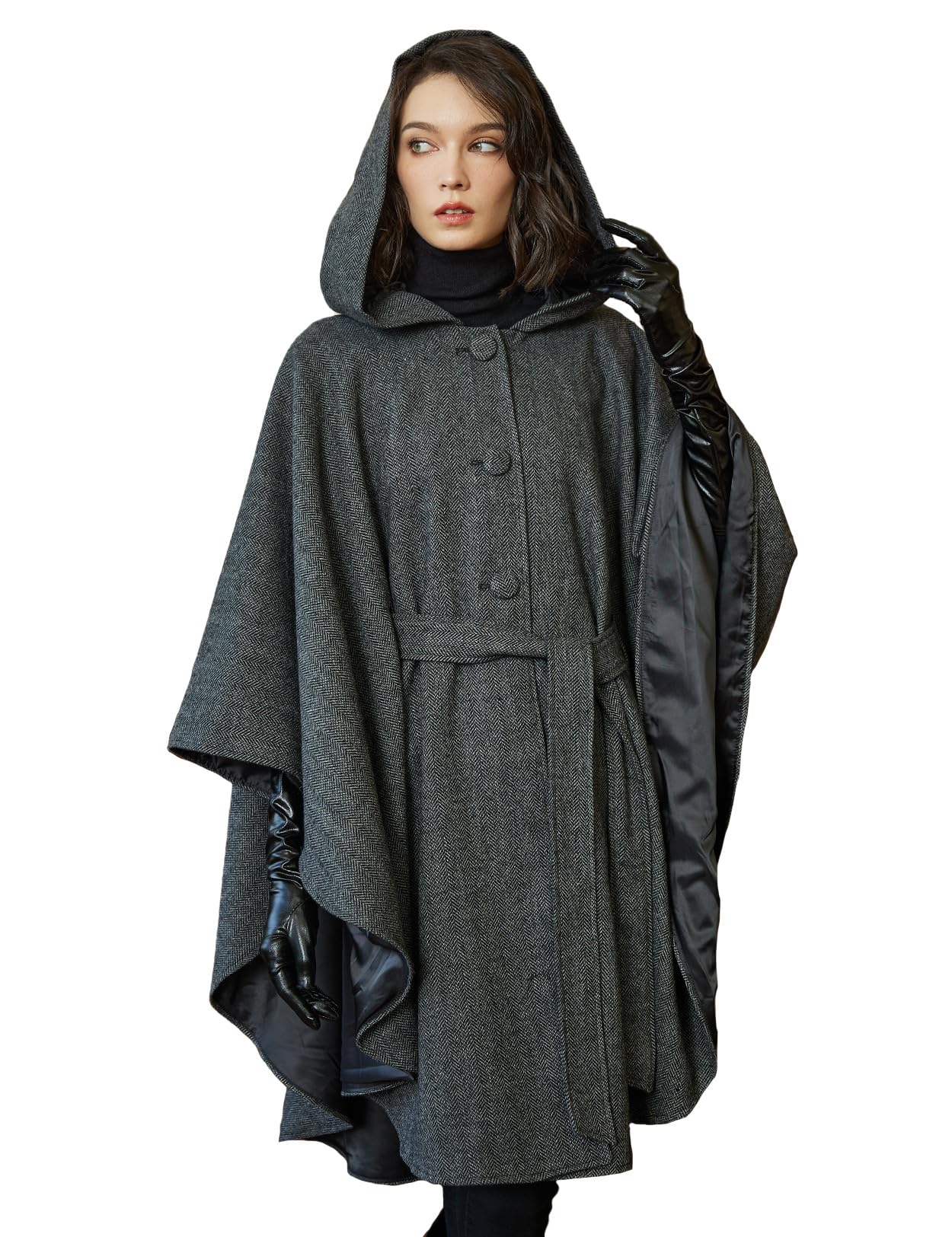 BEAUTELICATE Mantello con Cappuccio Donna Misto Lana Medievale Mantello Poncho con Cintura Taglie Forti Senza Maniche Antivento Cappotto Cardigan per Halloween Carnevale Autunno Inverno
