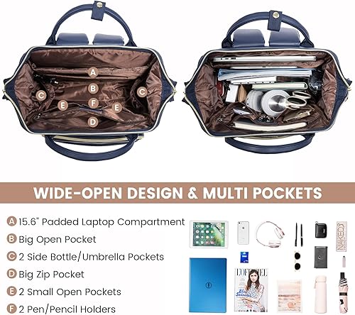 Miniatura 2 de LOVEVOOK Mochila de cuero para laptop para mujer de 15.6 pulgadas, mochila de viaje, mochila para enfermeras, profesores, bolsa de computadora