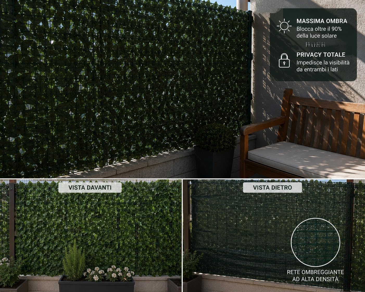 Siepe Artificiale Edera 1x3 m Rete Ombreggiante PVC Schermo Privacy Recinzioni Balconi Terrazze Giardino